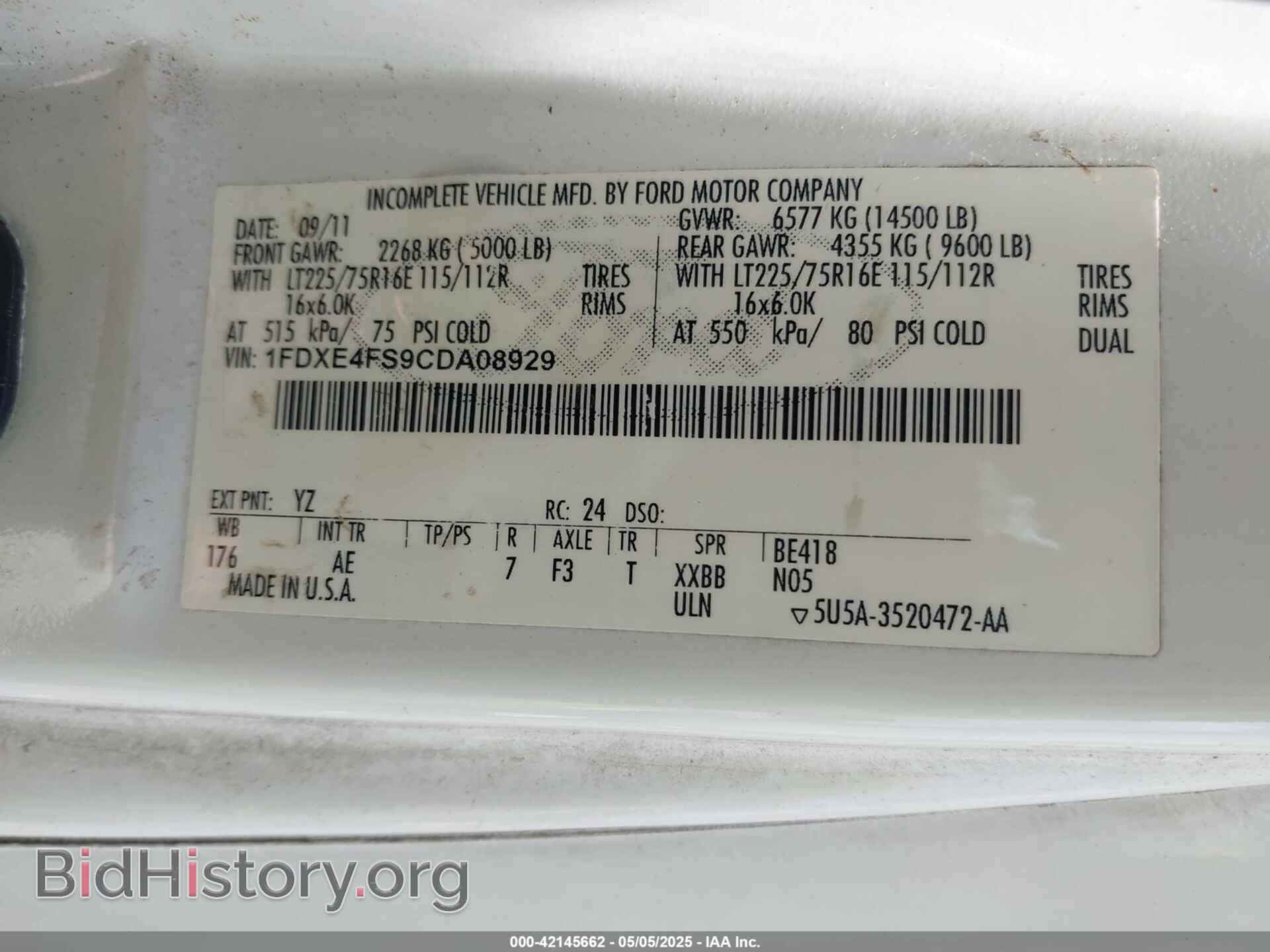 2012 FORD E-450 CUTAWAY - VIN: 1FDXE4FS9CDA08929 - Фото 8