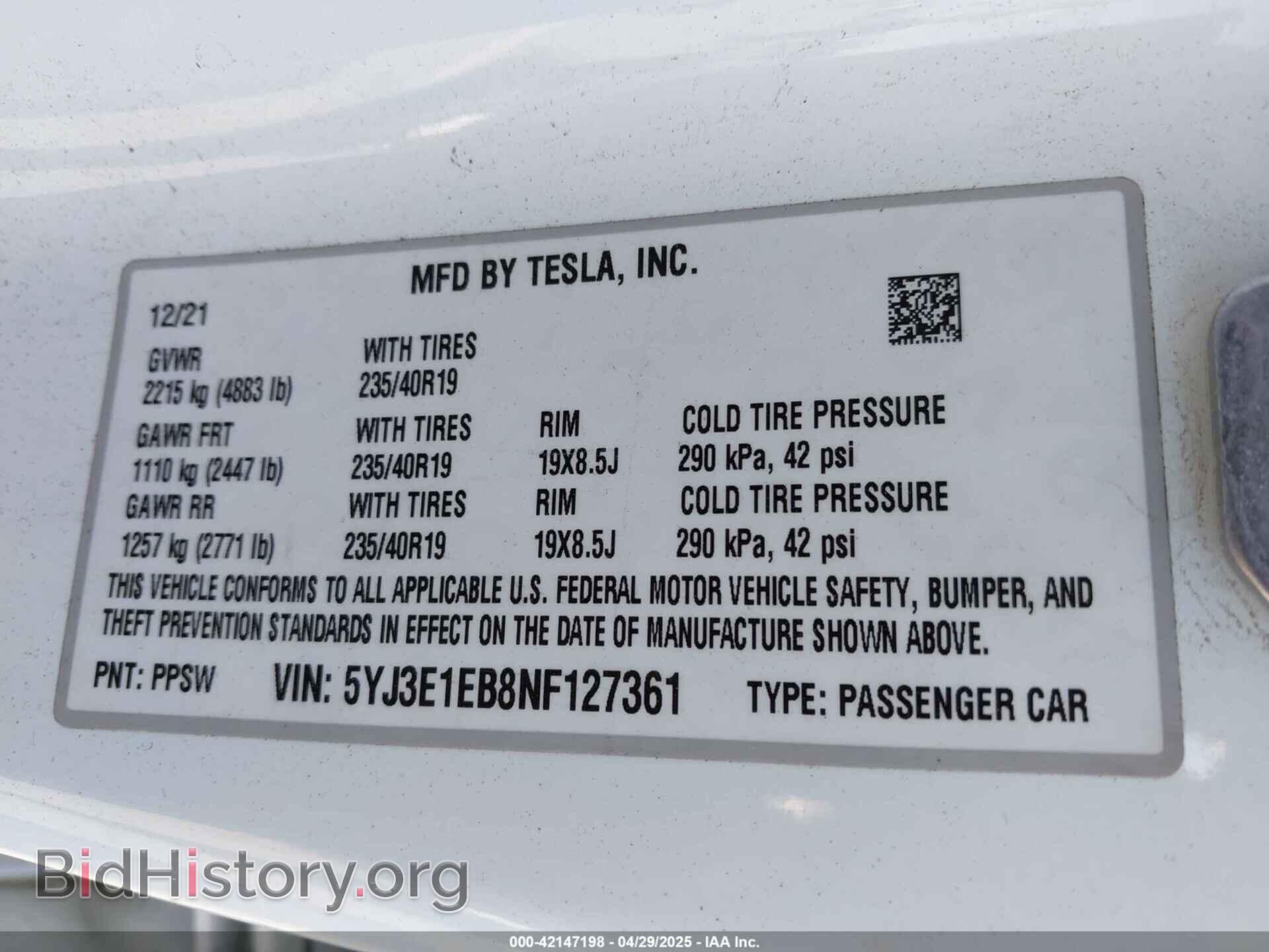 2022 TESLA MODEL 3 - VIN: 5YJ3E1EB8NF127361 - Фото 9