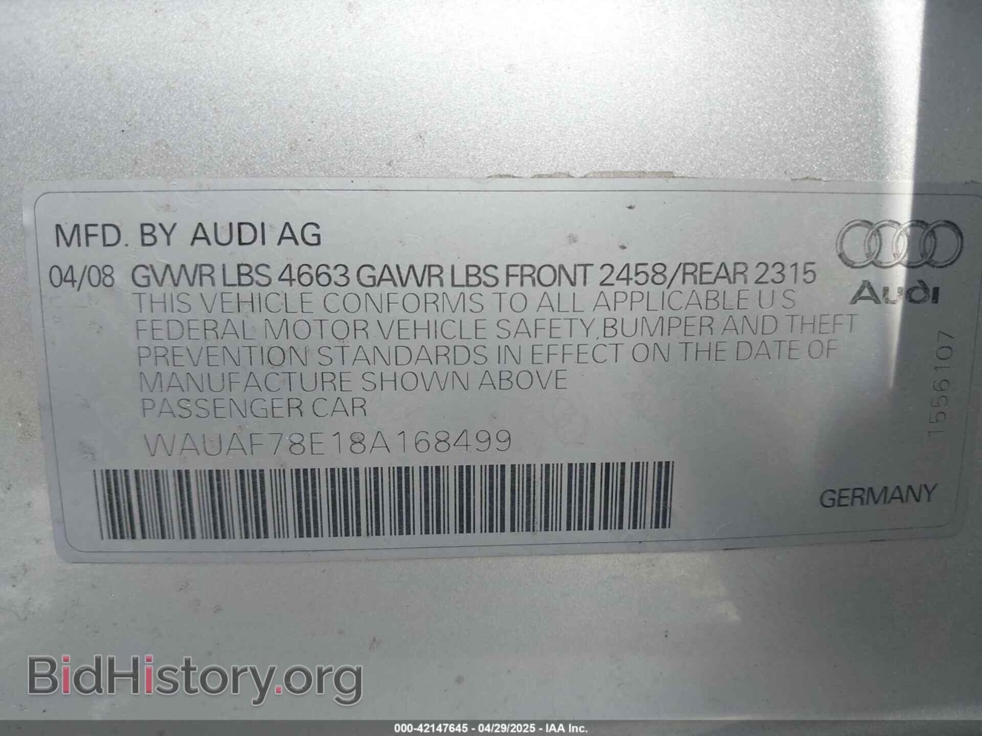 2008 AUDI A4 - VIN: WAUAF78E18A168499 - Фото 9