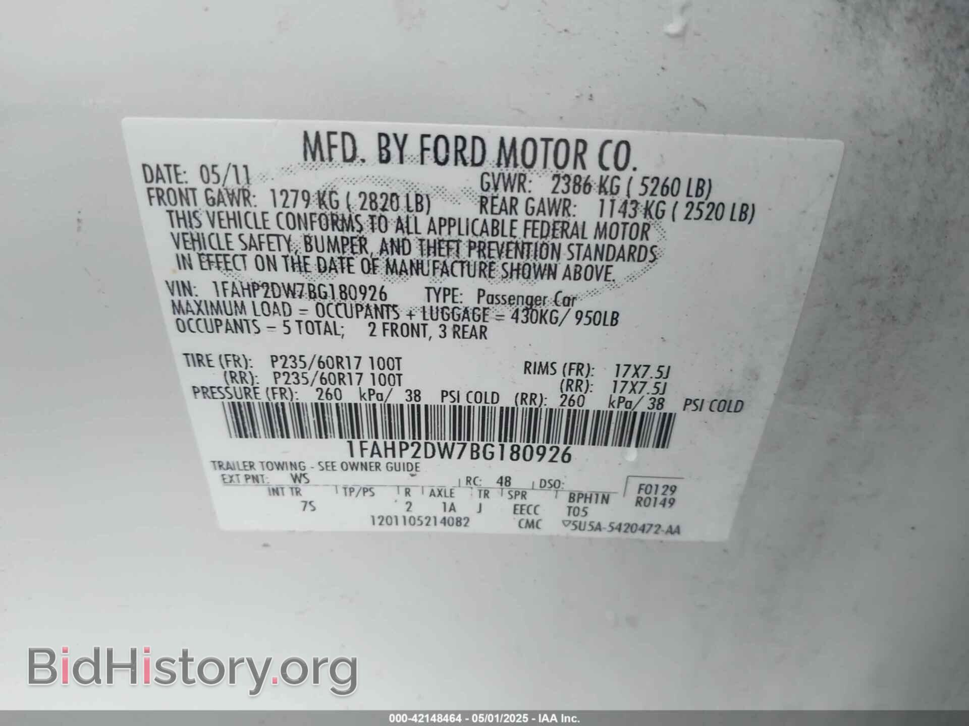 2011 FORD TAURUS - VIN: 1FAHP2DW7BG180926 - Photo 9