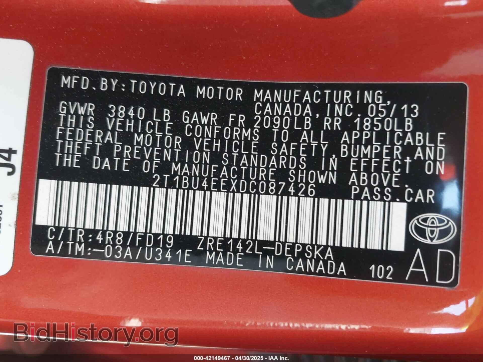2013 TOYOTA COROLLA - VIN: 2T1BU4EEXDC087426 - Фото 9