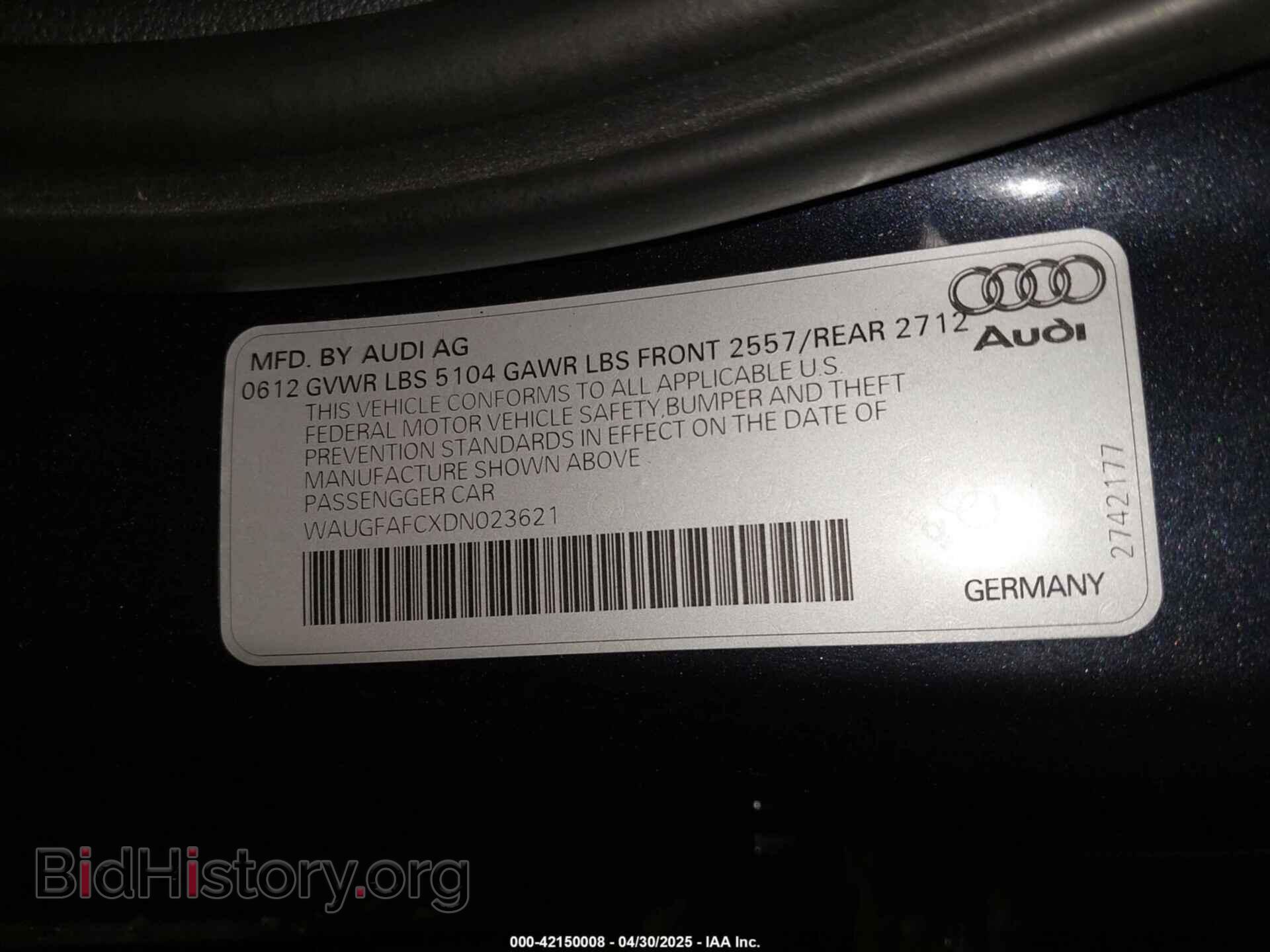 2013 AUDI A6 - VIN: WAUGFAFCXDN023621 - Фото 9