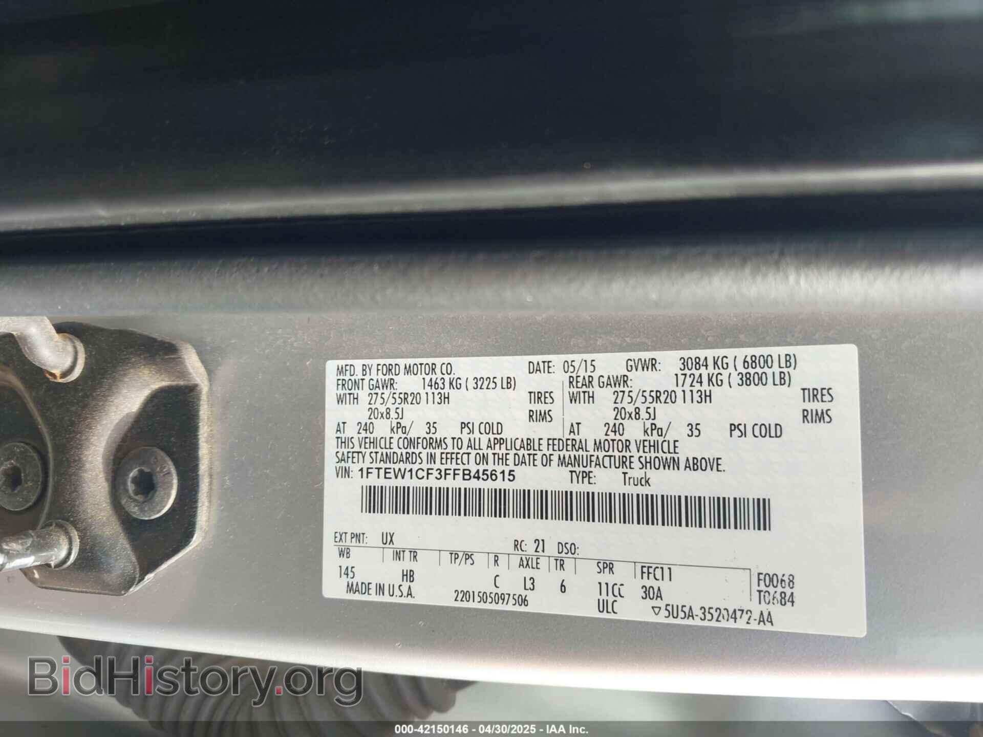 2015 FORD F-150 - VIN: 1FTEW1CF3FFB45615 - Фото 9