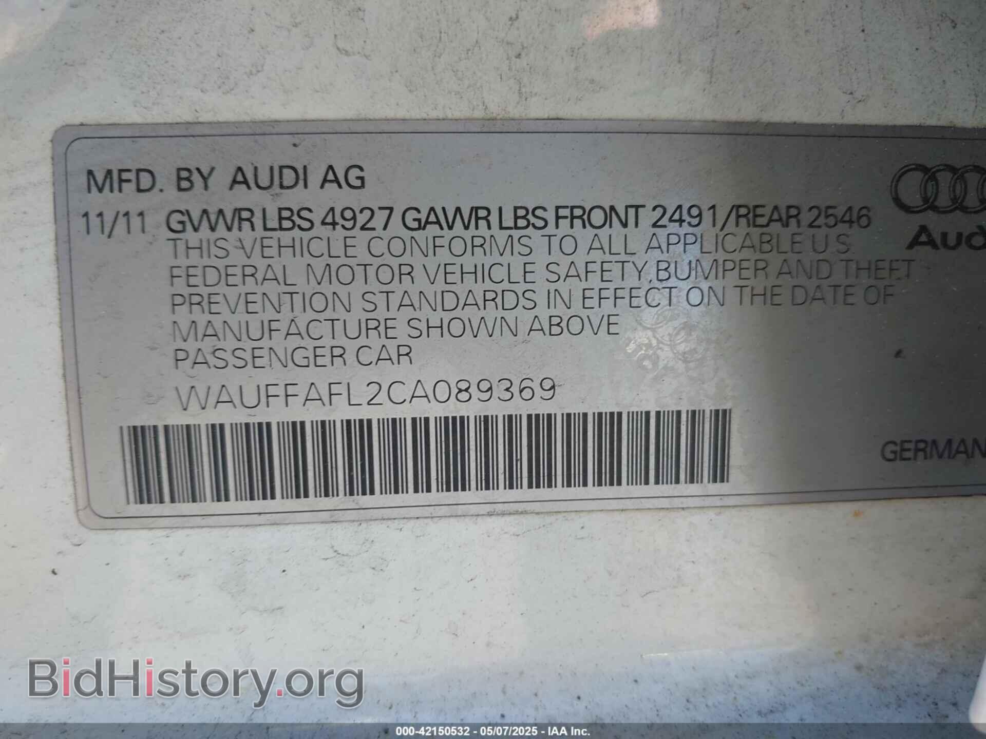 2012 AUDI A4 - VIN: WAUFFAFL2CA089369 - Фото 9