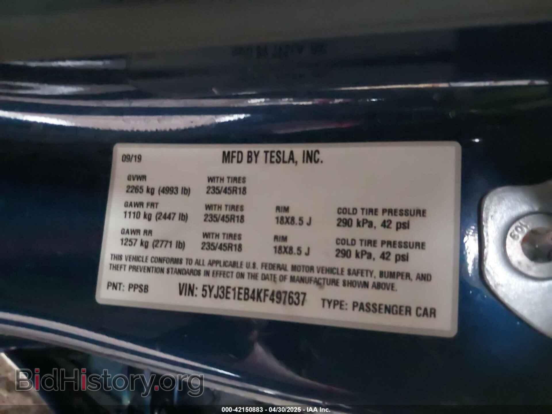 2019 TESLA MODEL 3 - VIN: 5YJ3E1EB4KF497637 - Photo 9