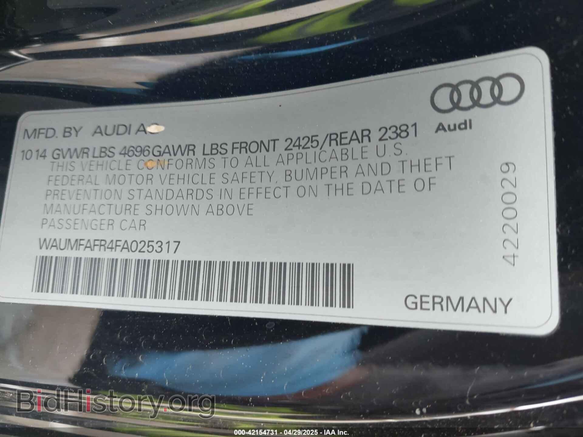 2015 AUDI A5 - VIN: WAUMFAFR4FA025317 - Фото 9