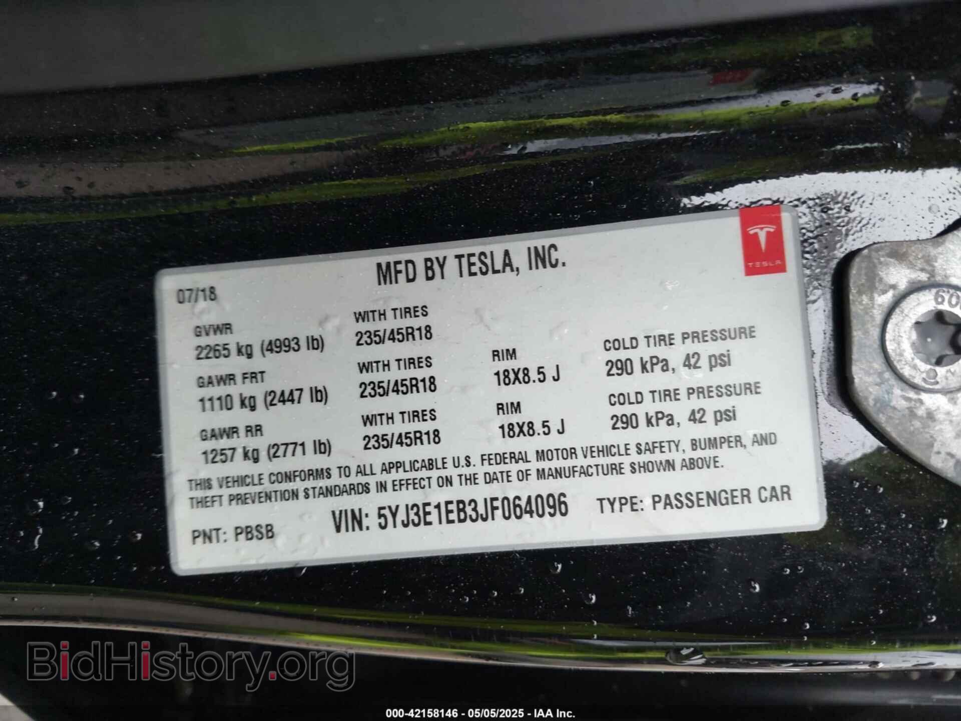 2018 TESLA MODEL 3 - VIN: 5YJ3E1EB3JF064096 - Фото 9