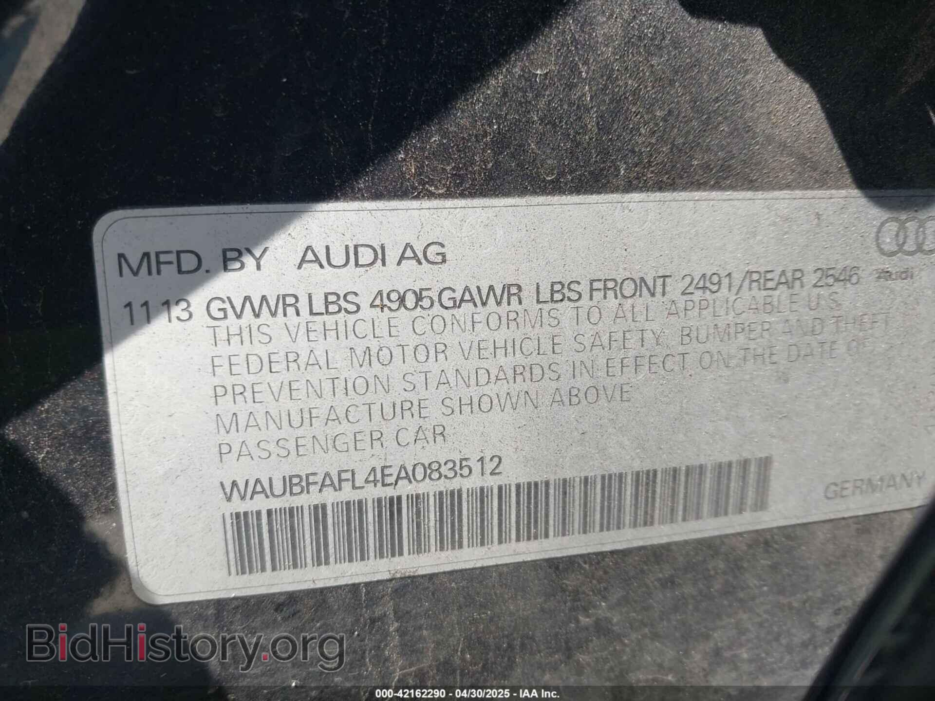 2014 AUDI A4 - VIN: WAUBFAFL4EA083512 - Фото 9