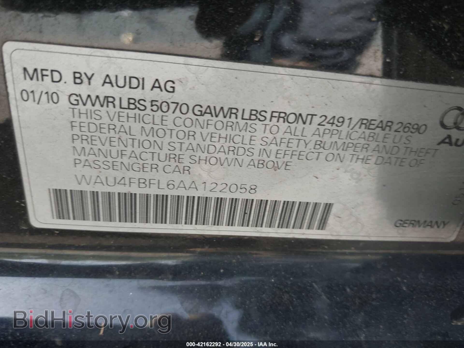 2010 AUDI A4 - VIN: WAU4FBFL6AA122058 - Фото 9