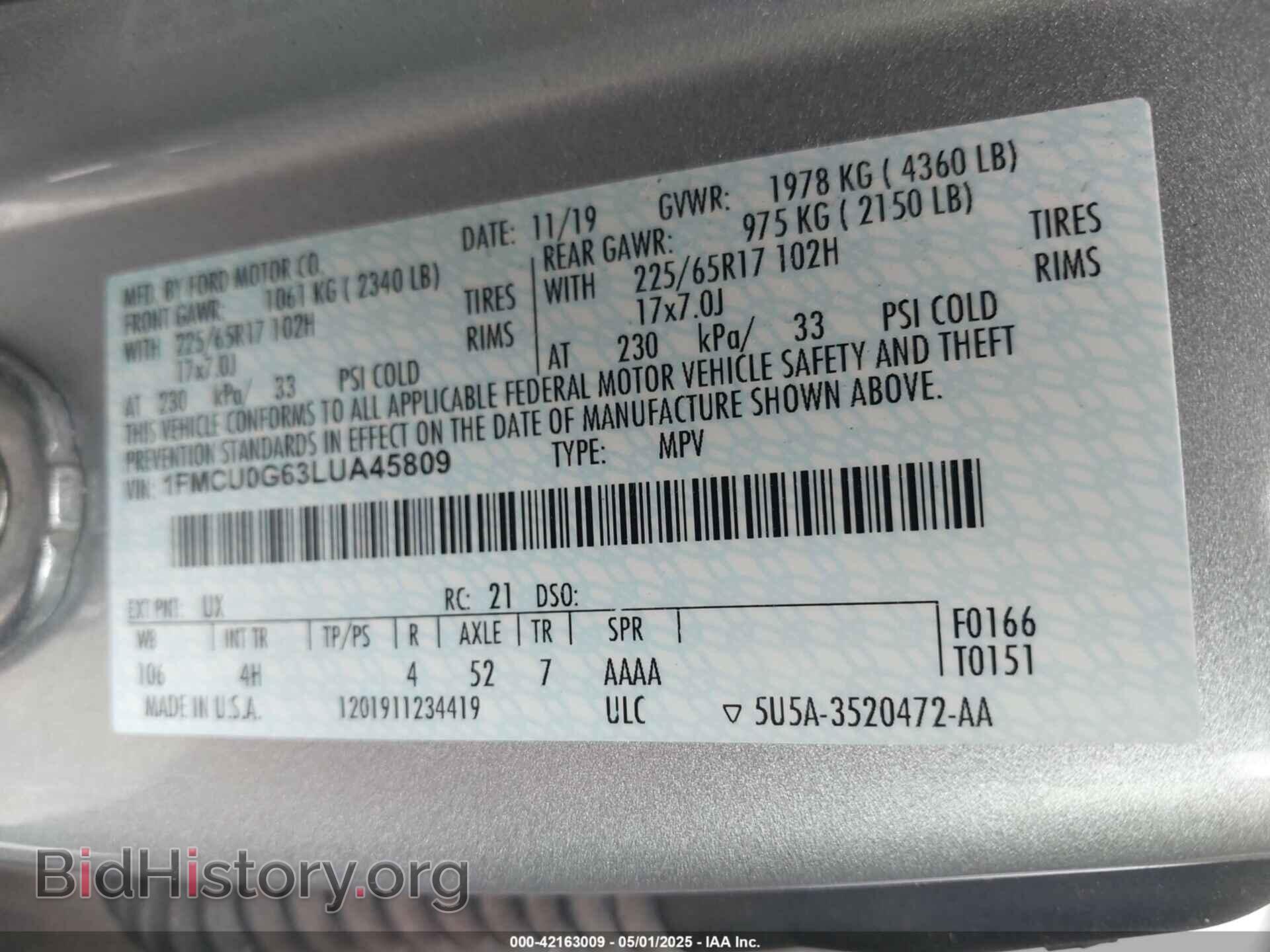 2020 FORD ESCAPE - VIN: 1FMCU0G63LUA45809 - Photo 9