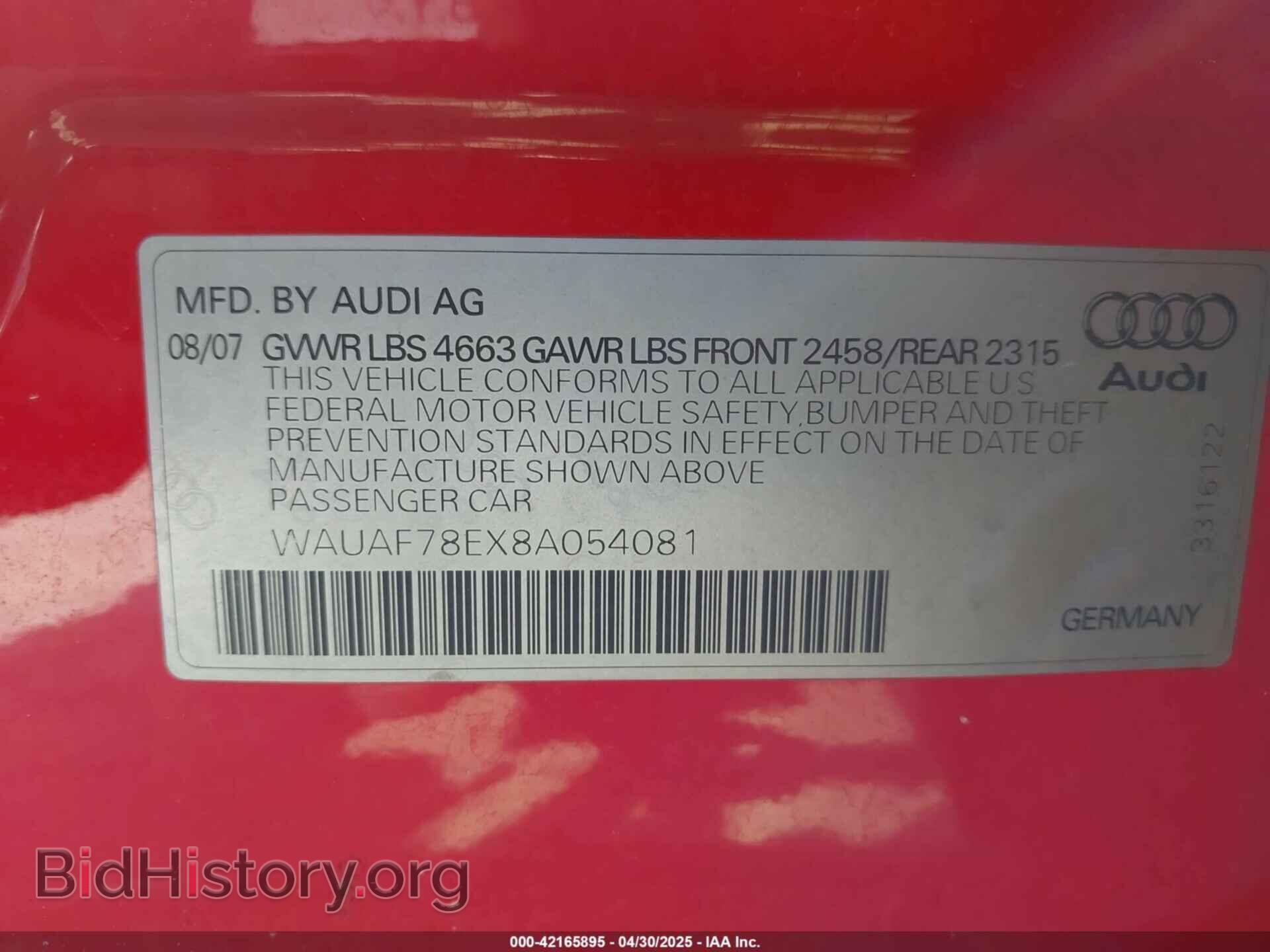 2008 AUDI A4 - VIN: WAUAF78EX8A054081 - Фото 9
