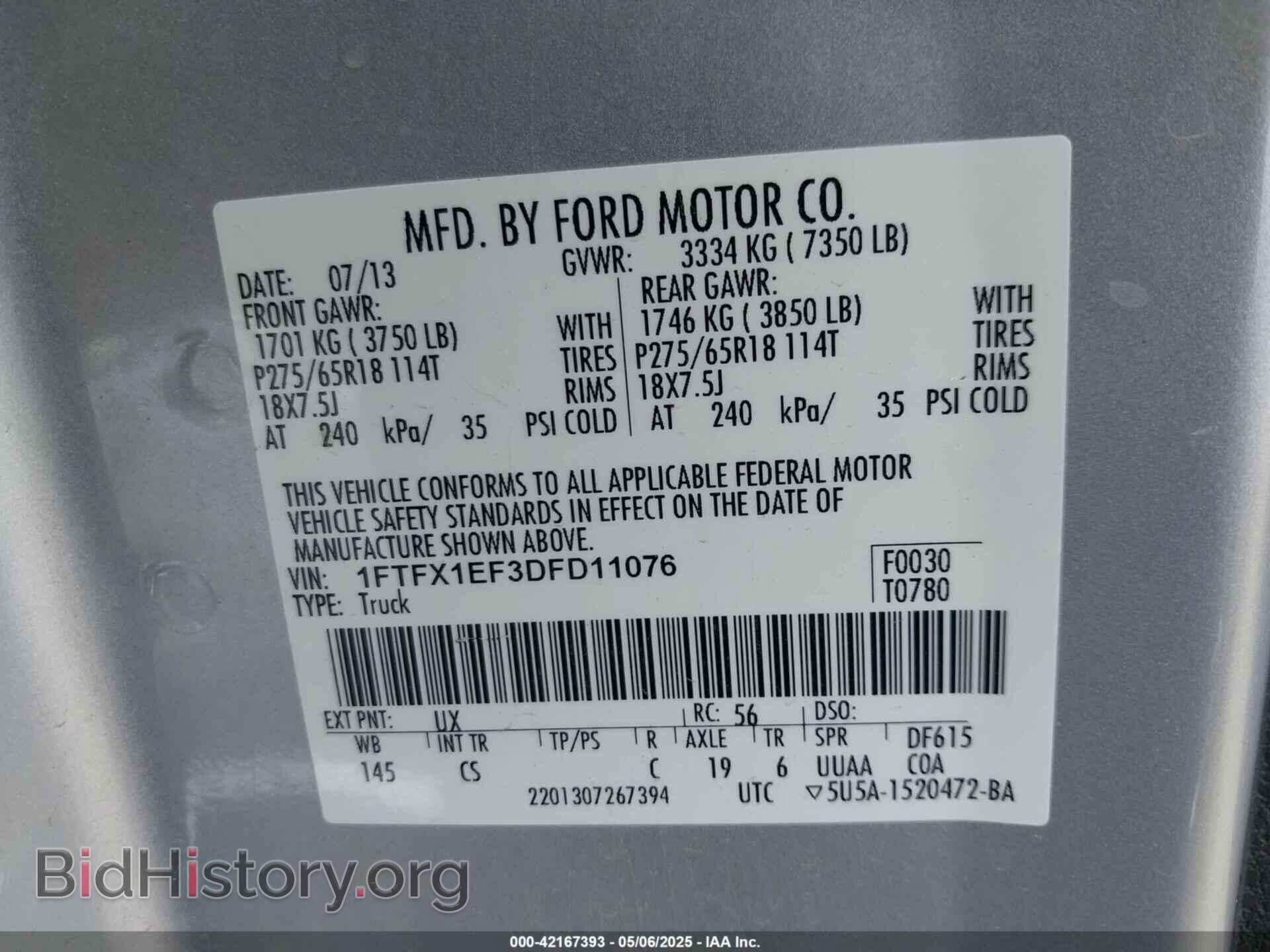 2013 FORD F-150 - VIN: 1FTFX1EF3DFD11076 - Фото 9
