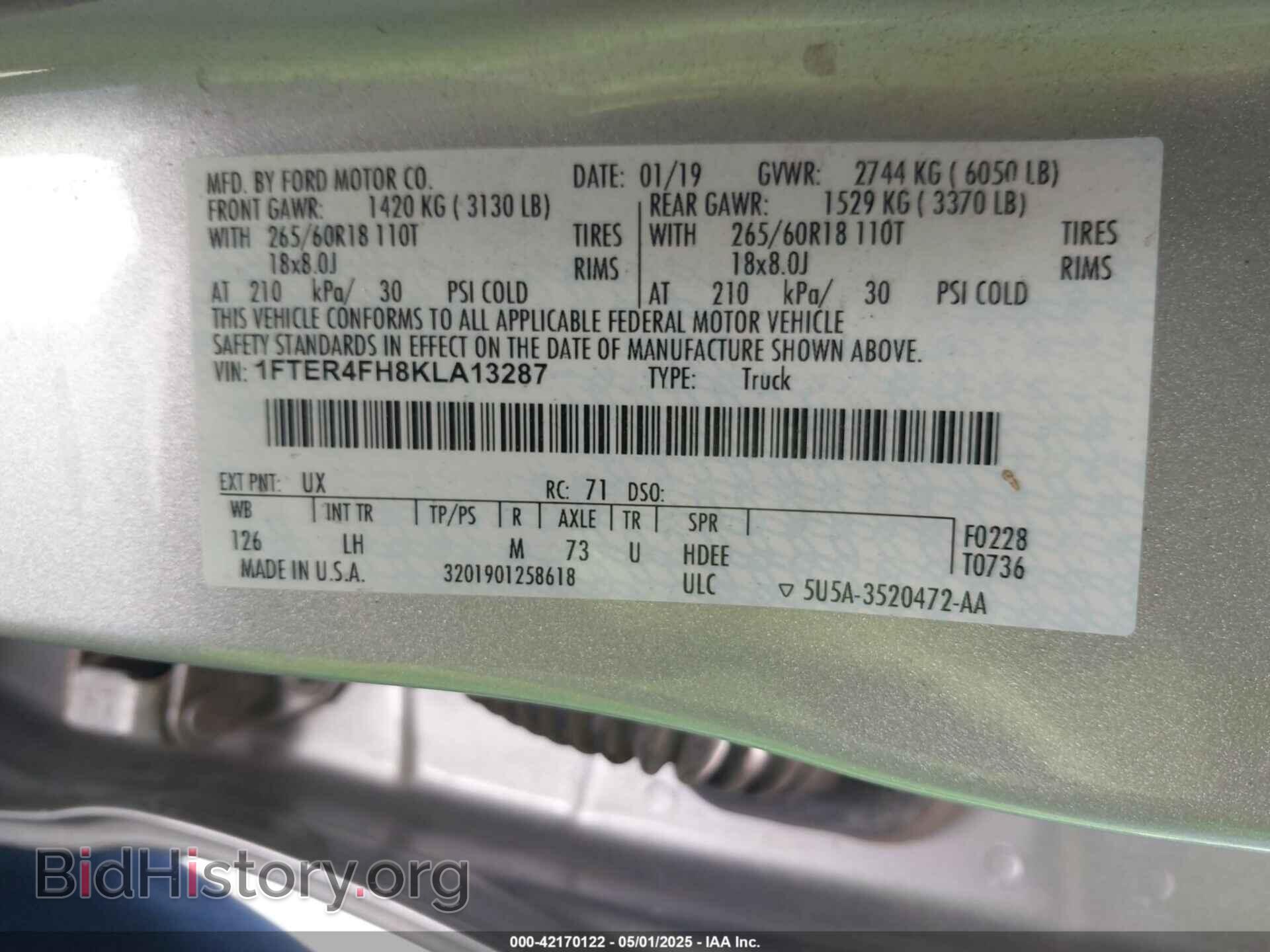 2019 FORD RANGER - VIN: 1FTER4FH8KLA13287 - Фото 9