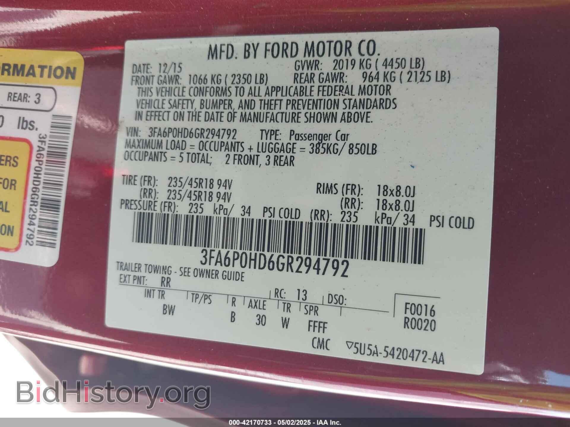 2016 FORD FUSION - VIN: 3FA6P0HD6GR294792 - Photo 9