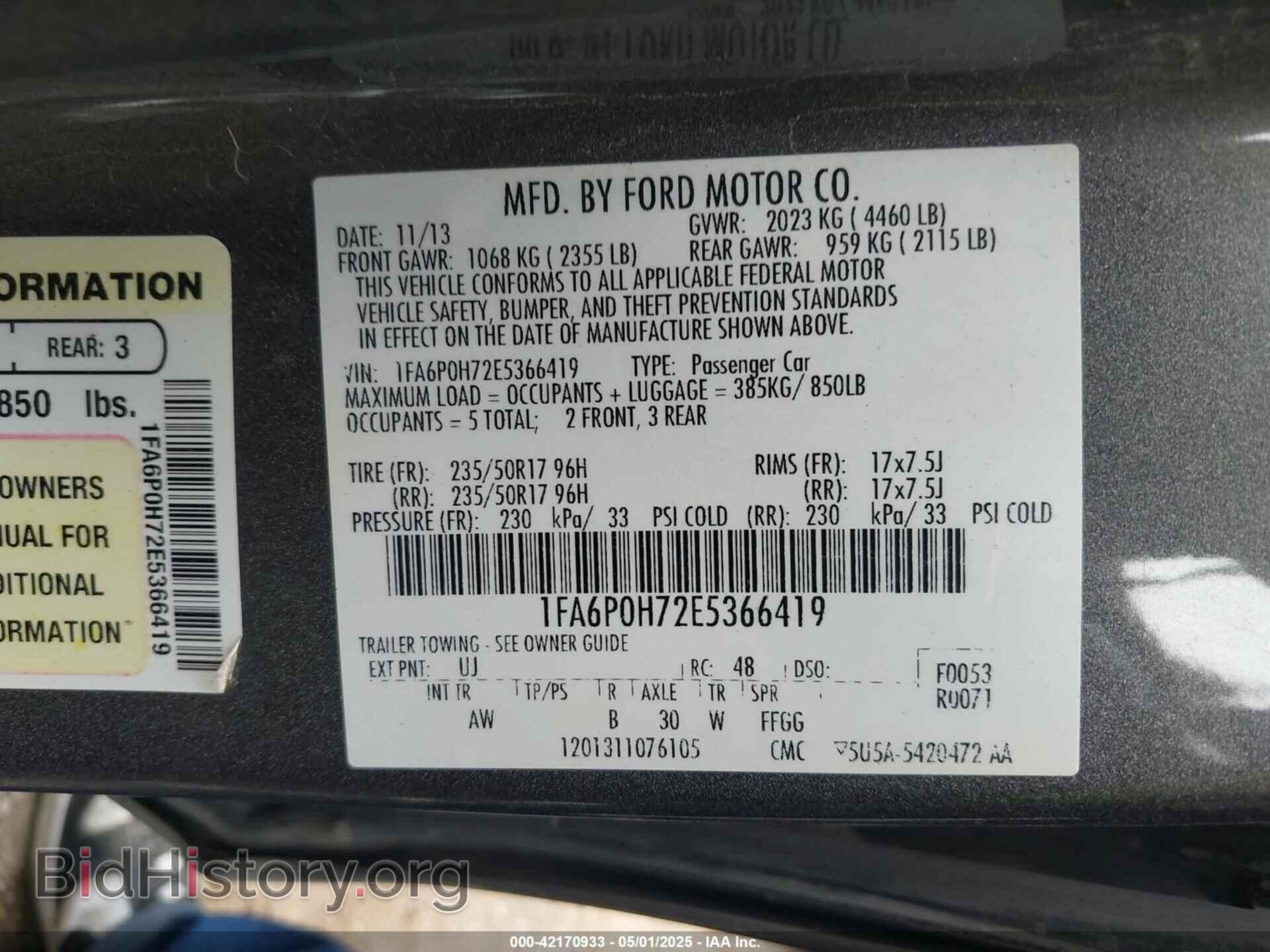 2014 FORD FUSION - VIN: 1FA6P0H72E5366419 - Фото 9