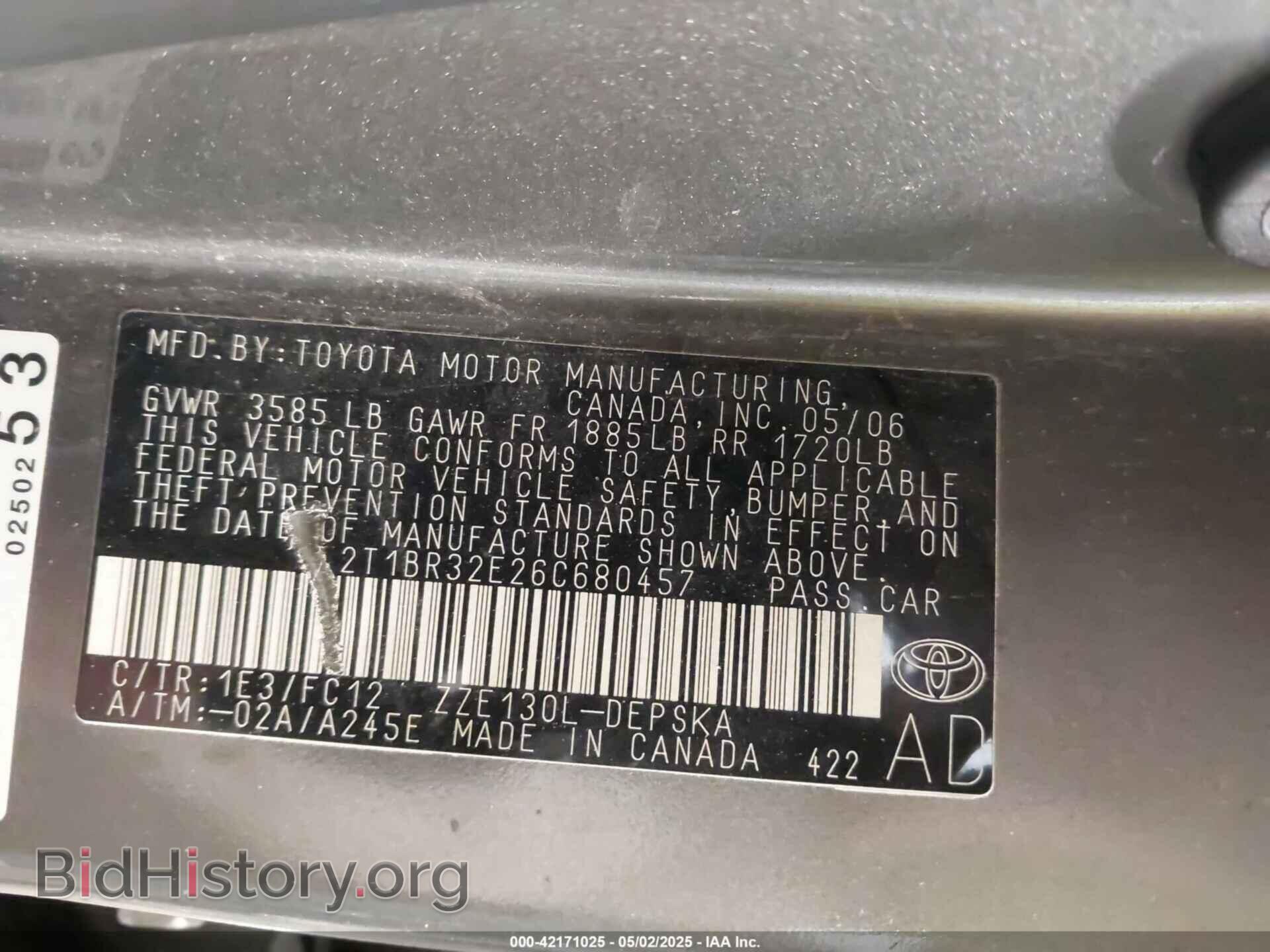 2006 TOYOTA COROLLA - VIN: 2T1BR32E26C680457 - Фото 9