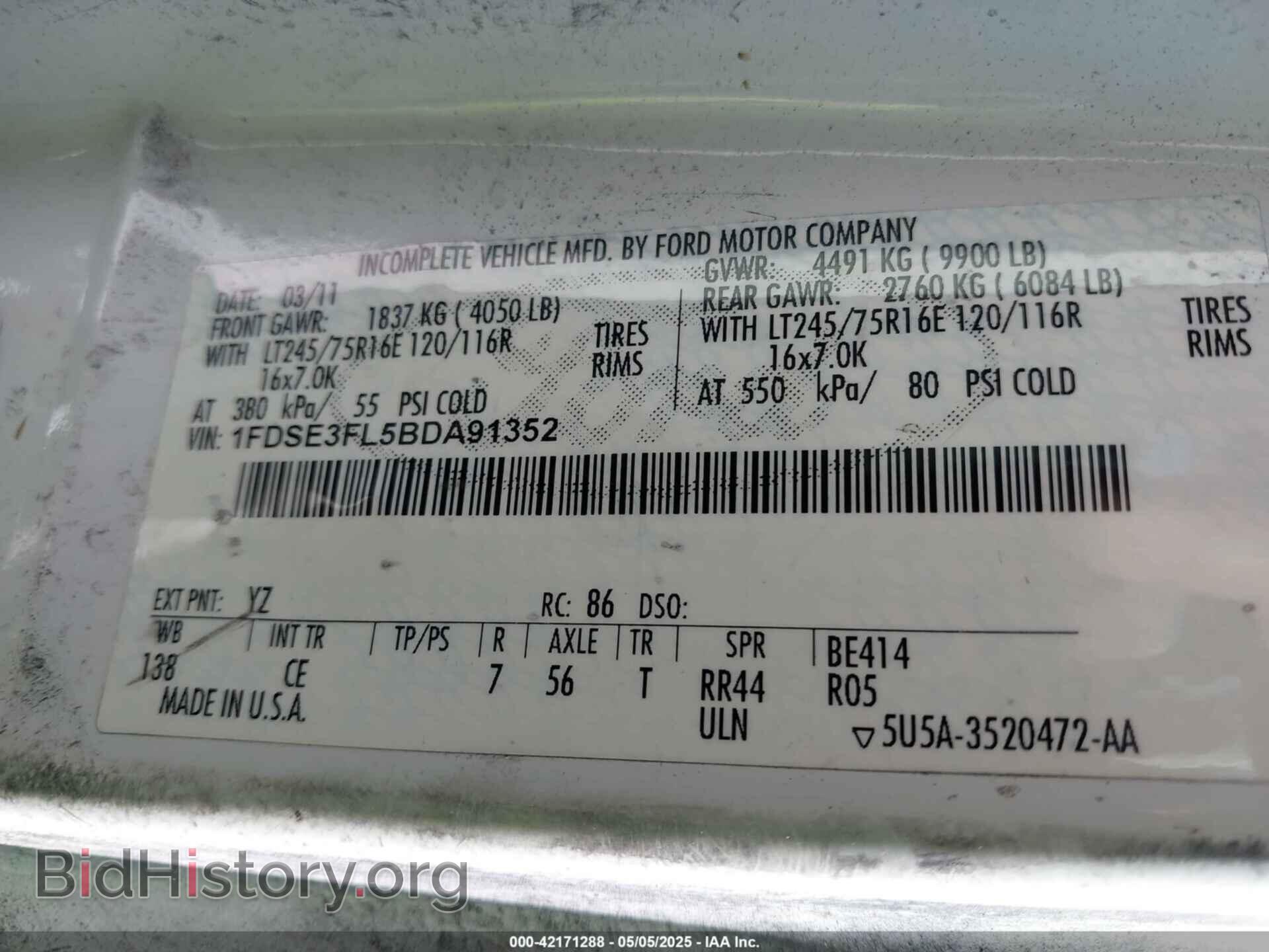 2011 FORD E-350 CUTAWAY - VIN: 1FDSE3FL5BDA91352 - Фото 8