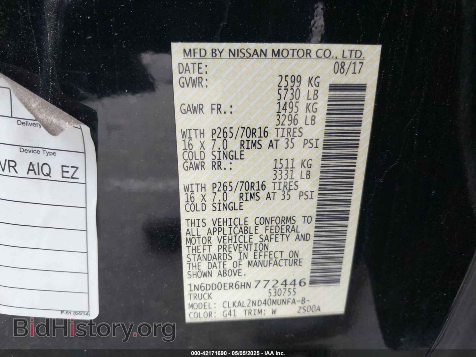 2017 NISSAN FRONTIER - VIN: 1N6DD0ER6HN772446 - Фото 9