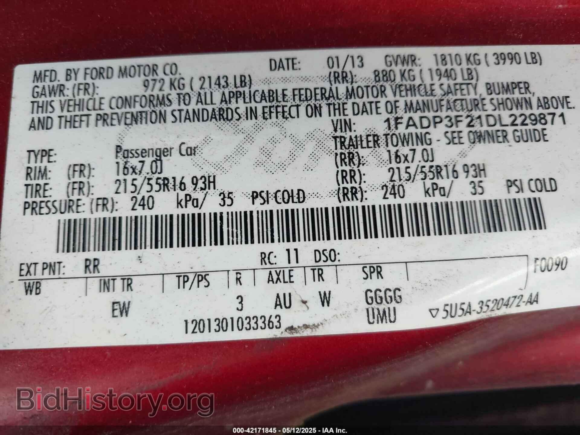 2013 FORD FOCUS - VIN: 1FADP3F21DL229871 - Фото 9