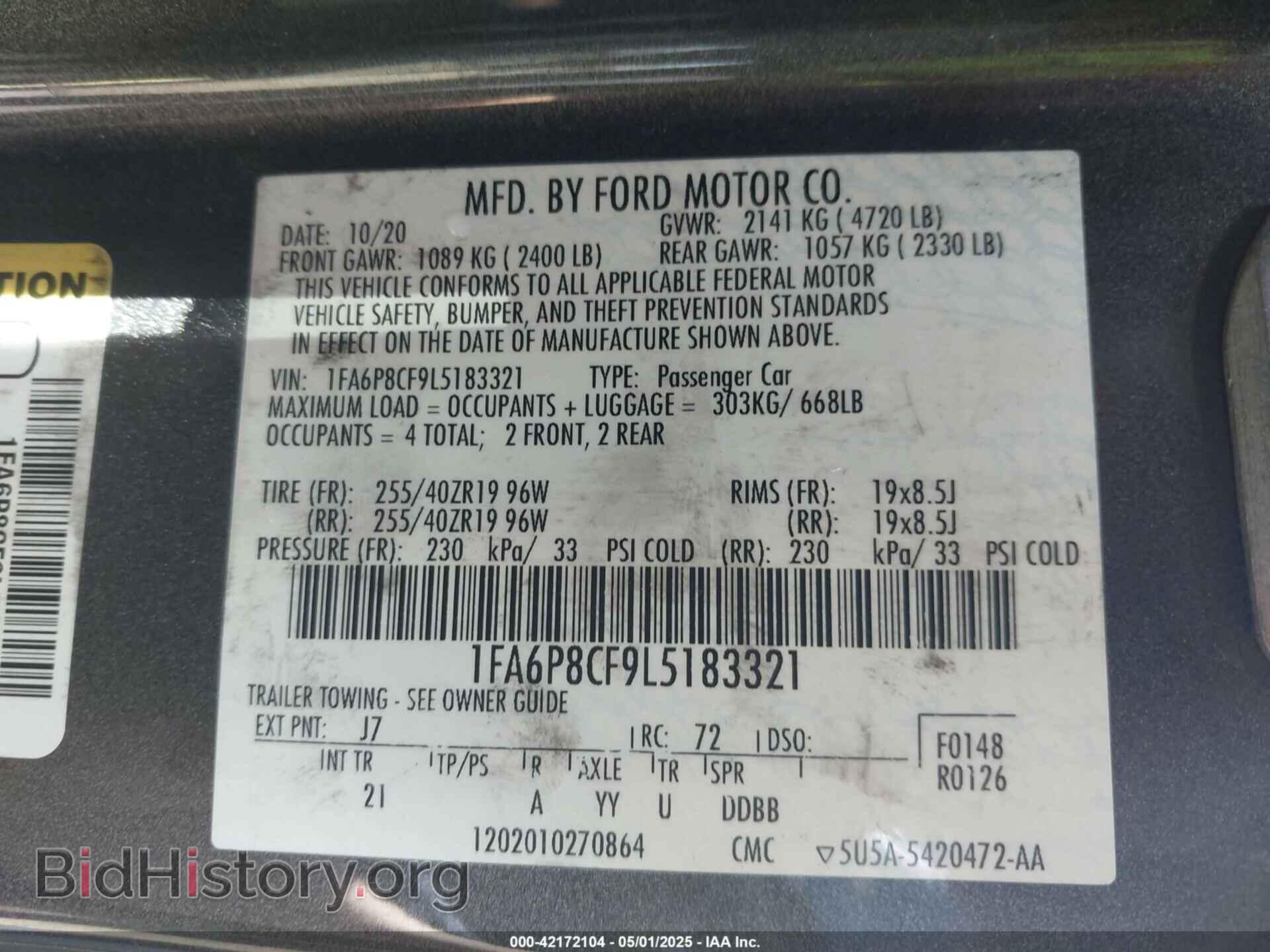 2020 FORD MUSTANG - VIN: 1FA6P8CF9L5183321 - Фото 9