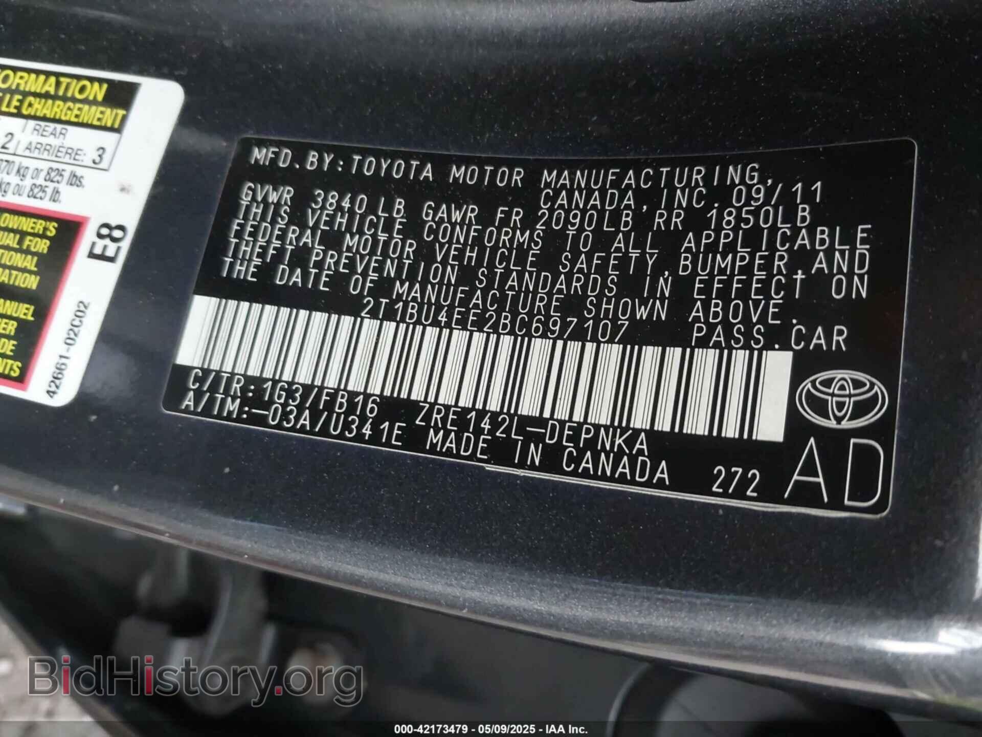 2011 TOYOTA COROLLA - VIN: 2T1BU4EE2BC697107 - Фото 9