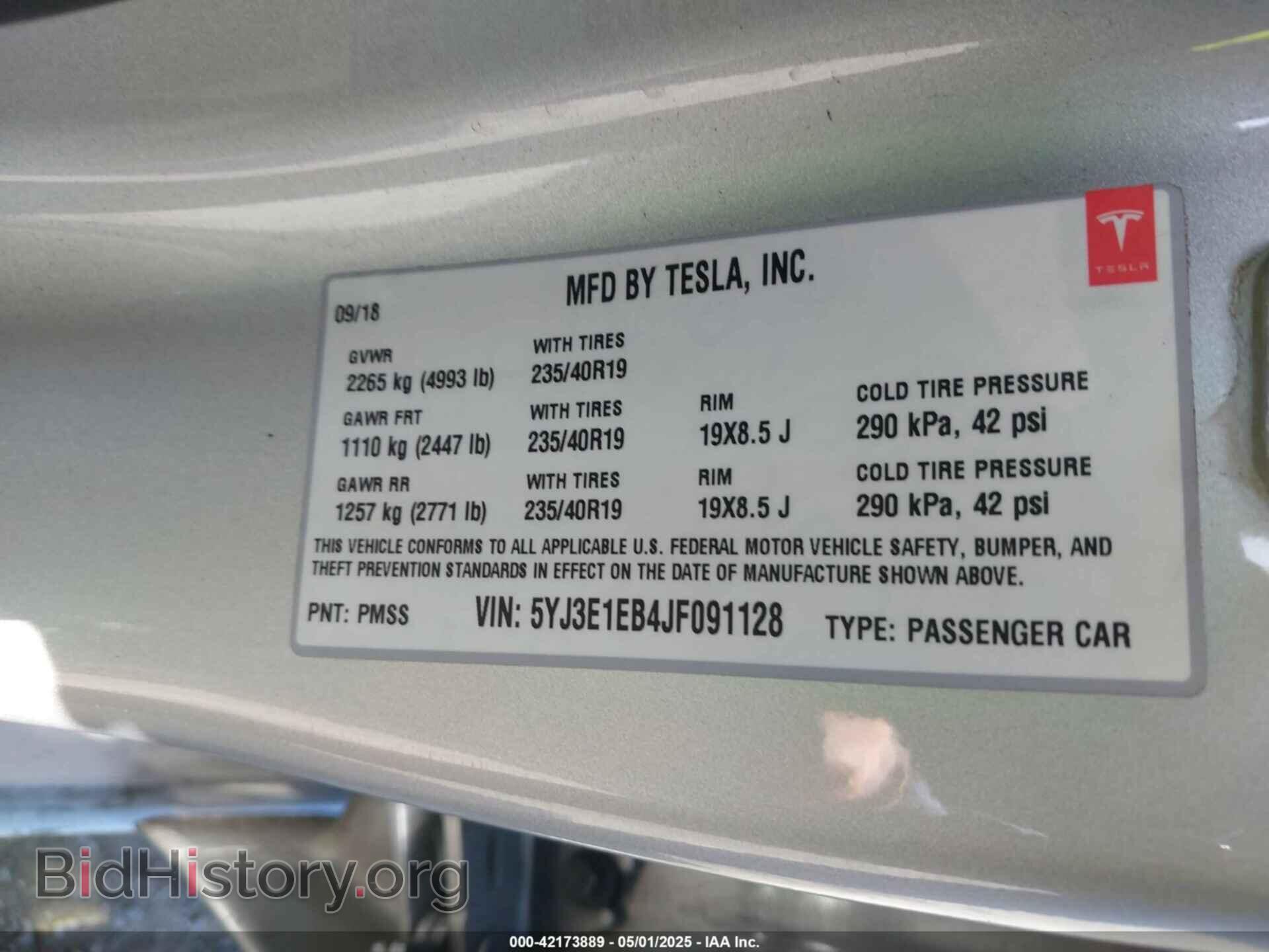 2018 TESLA MODEL 3 - VIN: 5YJ3E1EB4JF091128 - Фото 9