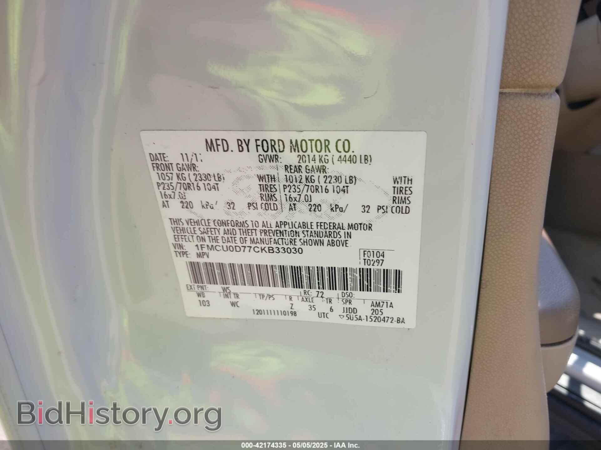 2012 FORD ESCAPE - VIN: 1FMCU0D77CKB33030 - Photo 9
