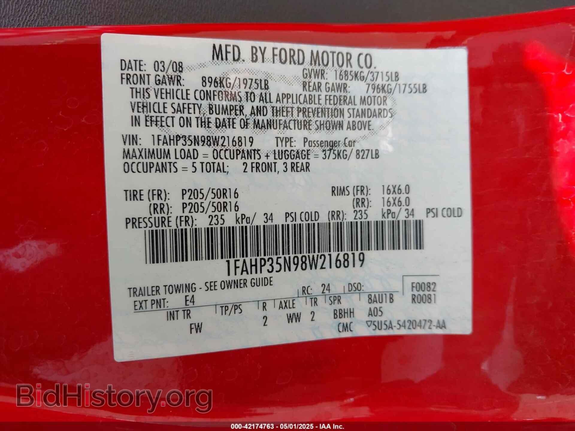 2008 FORD FOCUS - VIN: 1FAHP35N98W216819 - Фото 9