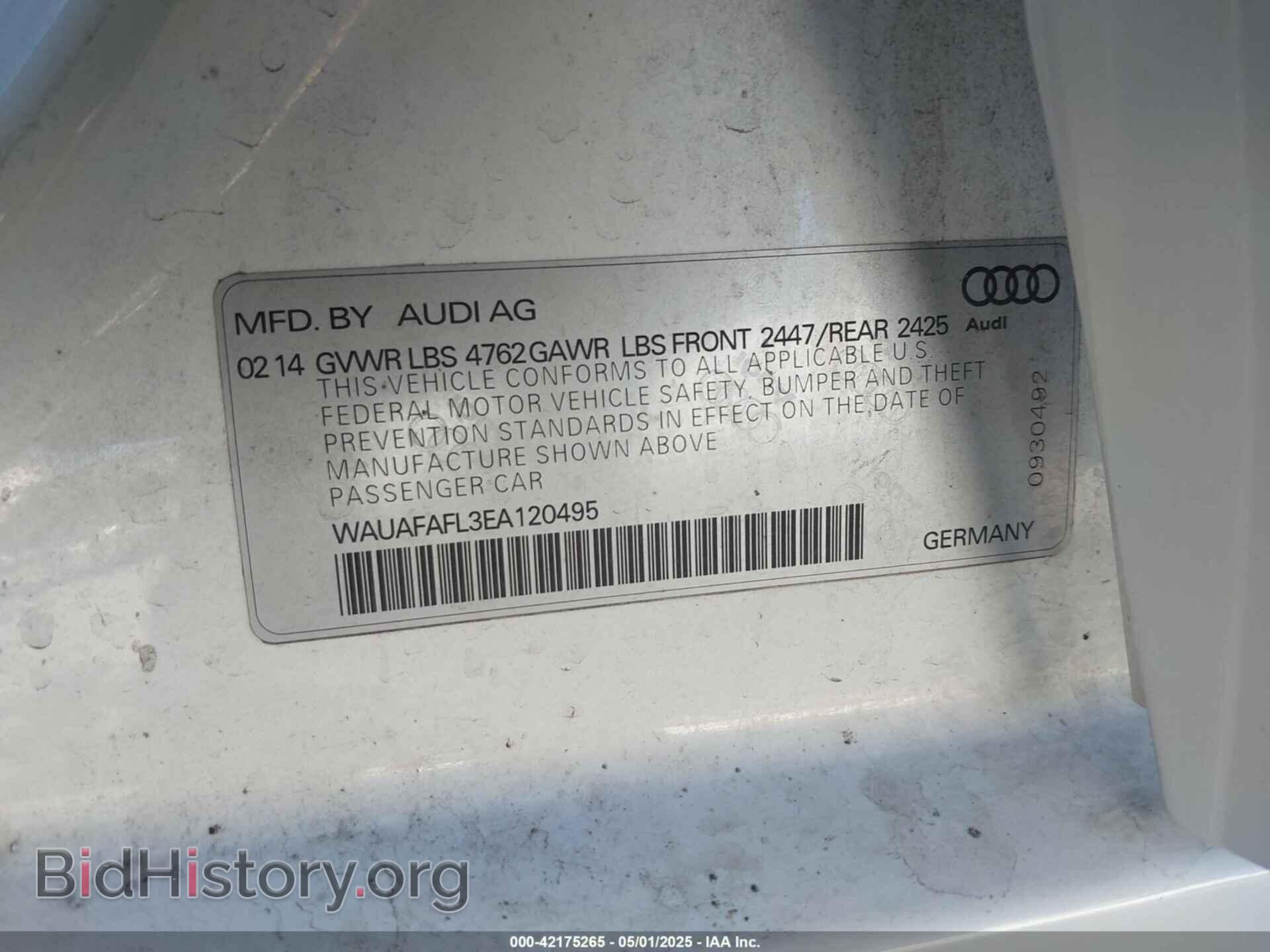 2014 AUDI A4 - VIN: WAUAFAFL3EA120495 - Фото 9