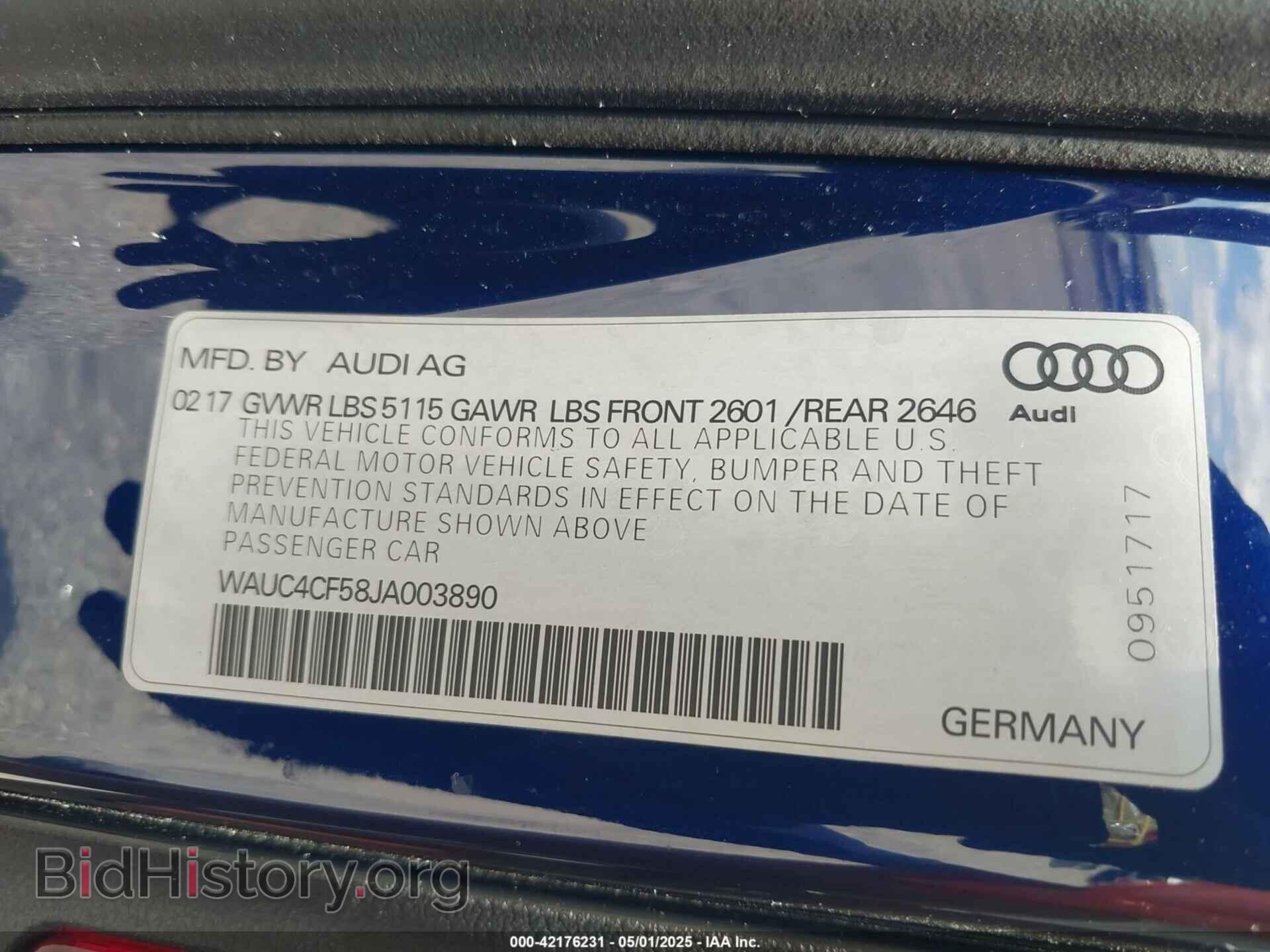 2018 AUDI S5 - VIN: WAUC4CF58JA003890 - Фото 9