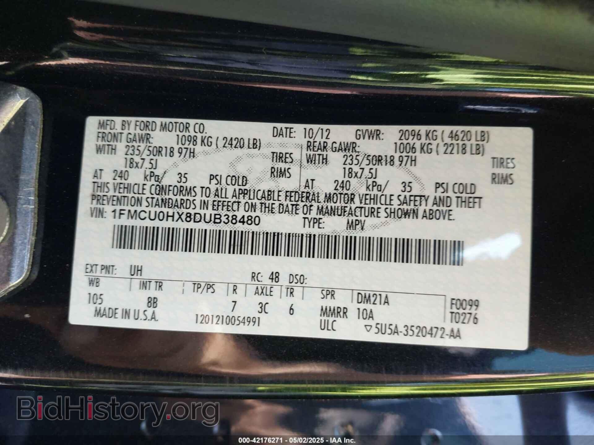 2013 FORD ESCAPE - VIN: 1FMCU0HX8DUB38480 - Фото 9