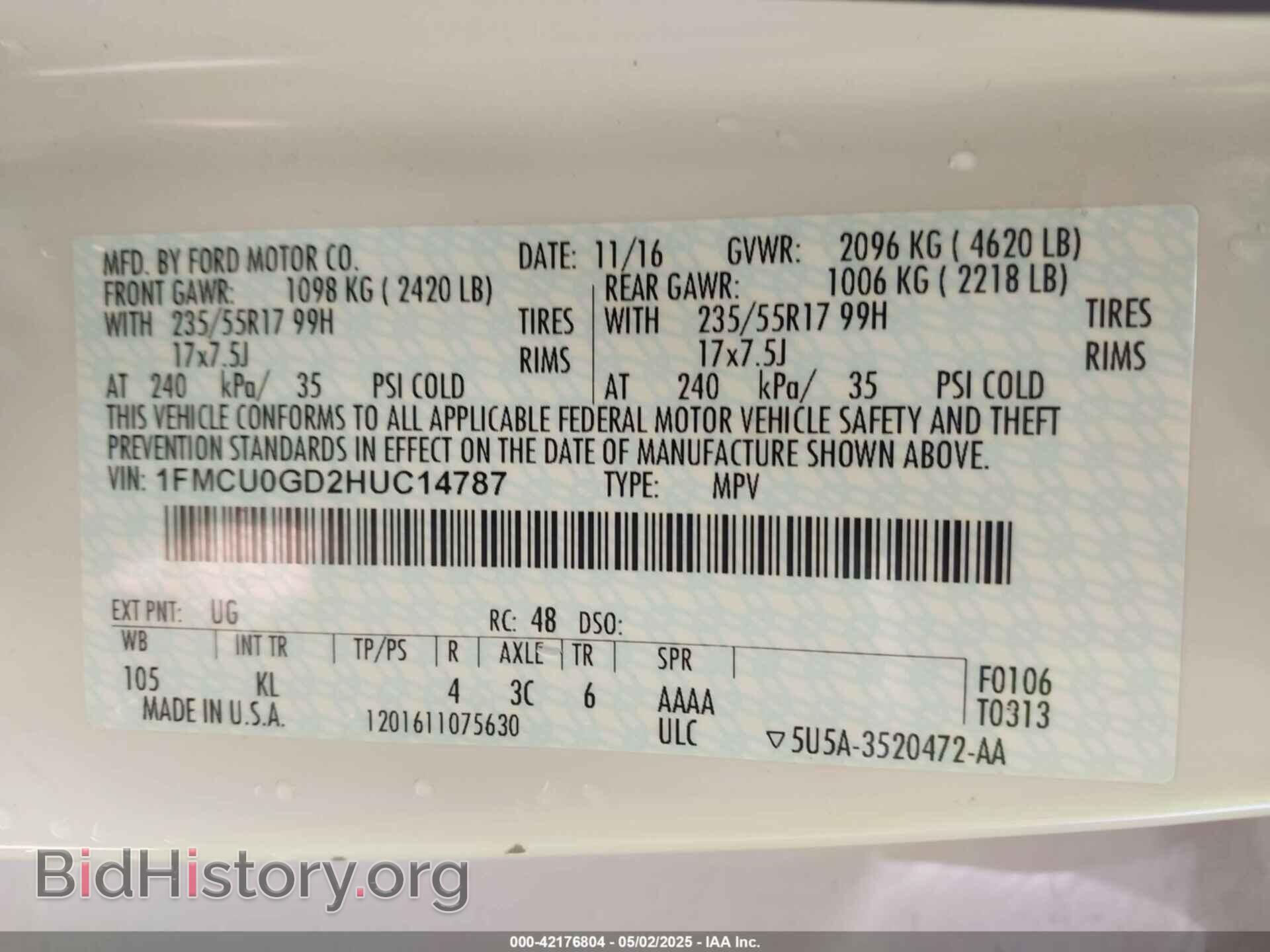2017 FORD ESCAPE - VIN: 1FMCU0GD2HUC14787 - Фото 9