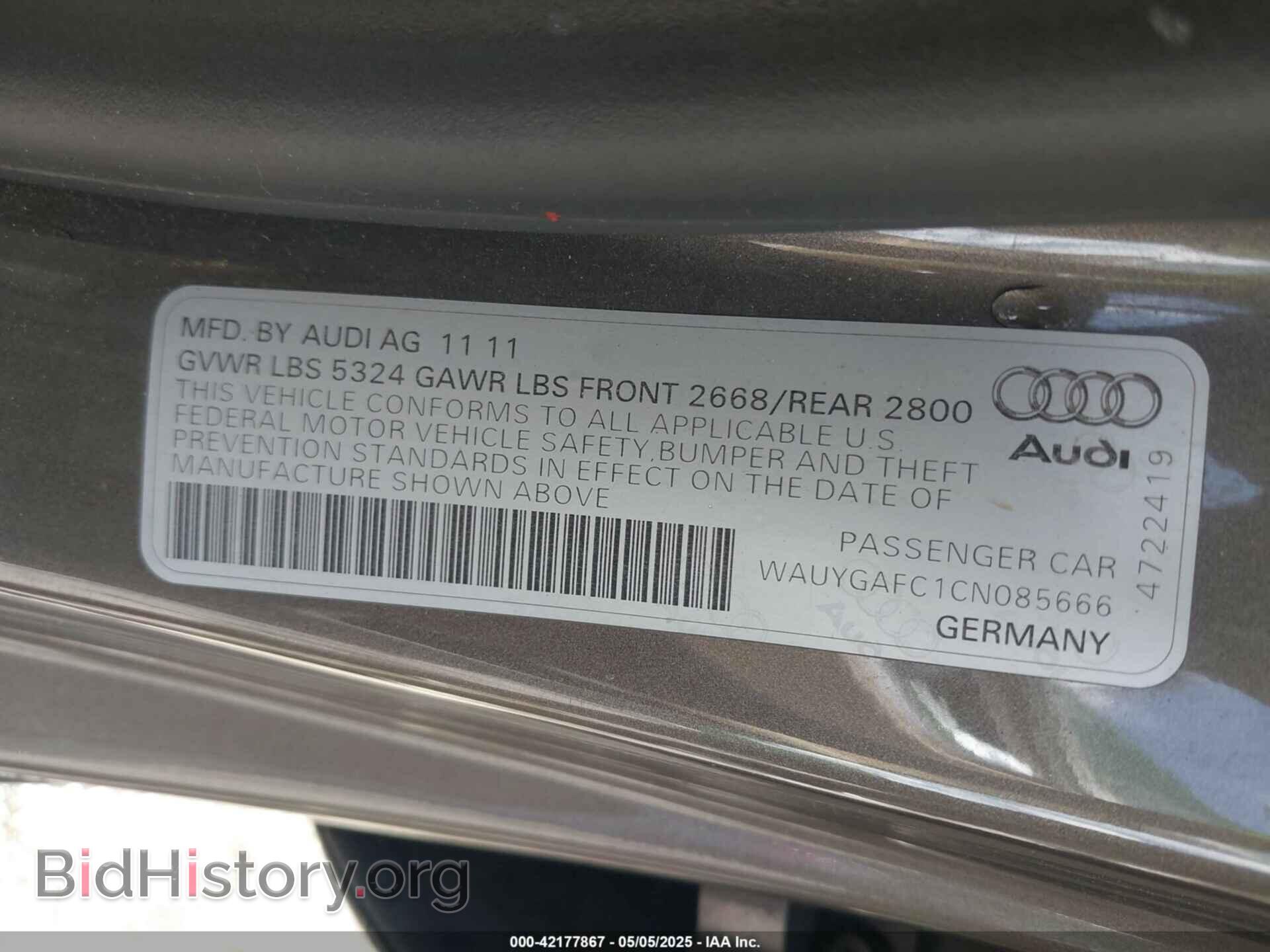 2012 AUDI A7 - VIN: WAUYGAFC1CN085666 - Фото 9