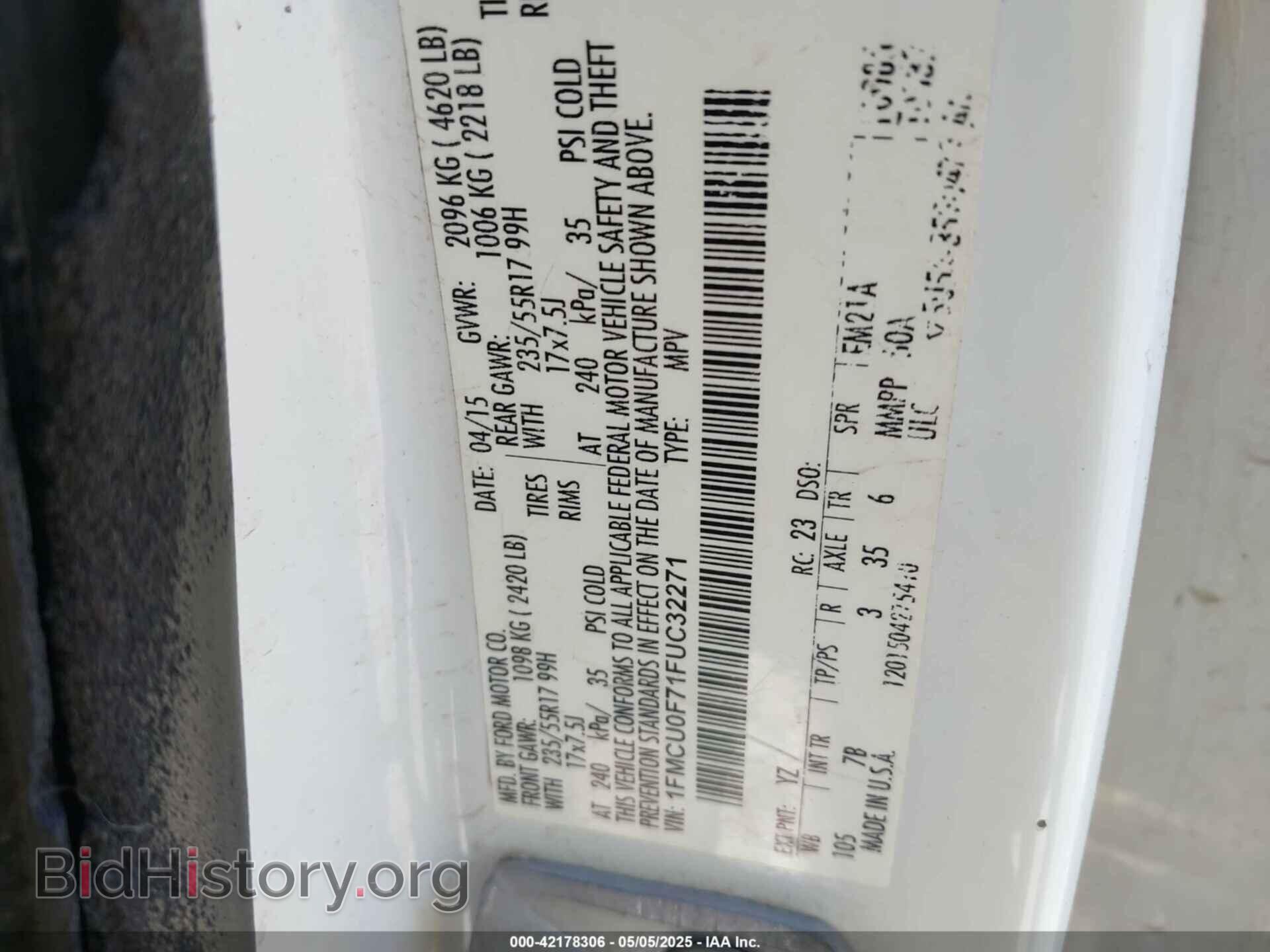 2015 FORD ESCAPE - VIN: 1FMCU0F71FUC32271 - Photo 9