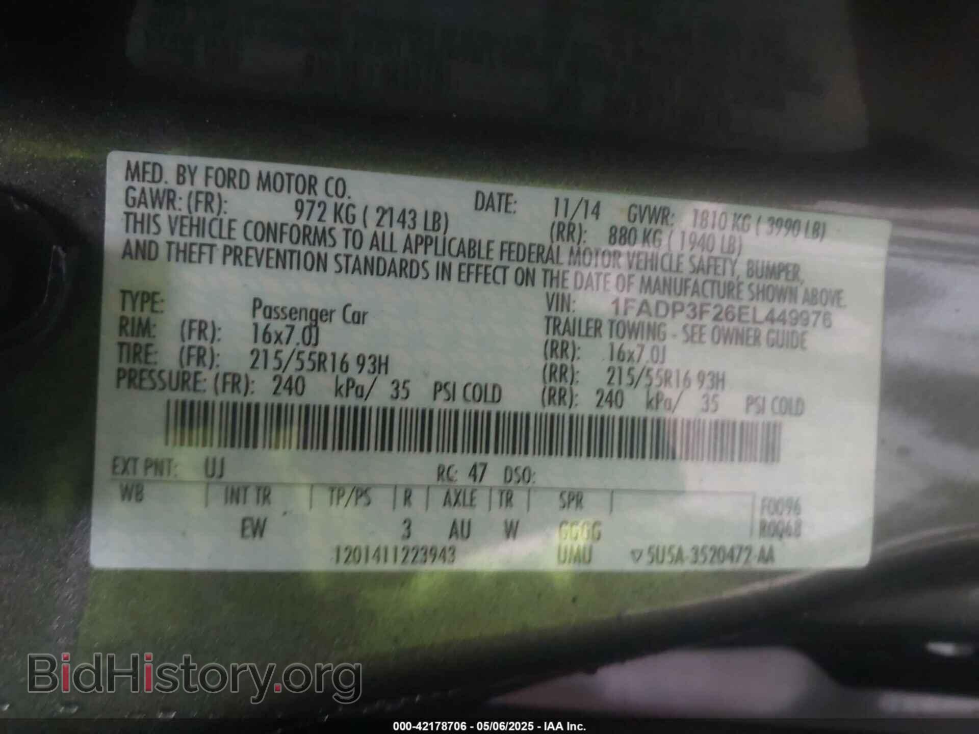 2014 FORD FOCUS - VIN: 1FADP3F26EL449976 - Фото 9