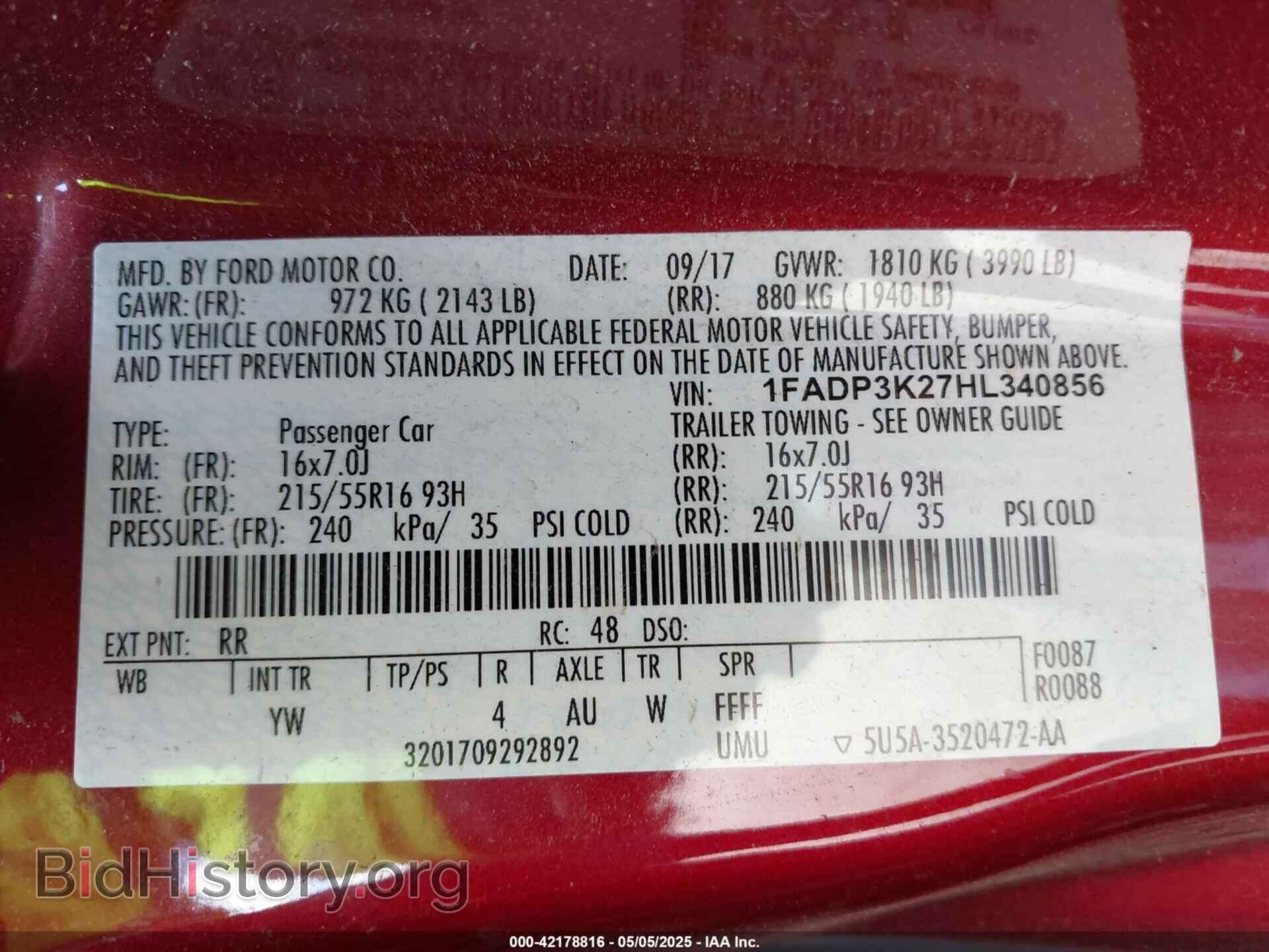 2017 FORD FOCUS - VIN: 1FADP3K27HL340856 - Фото 9