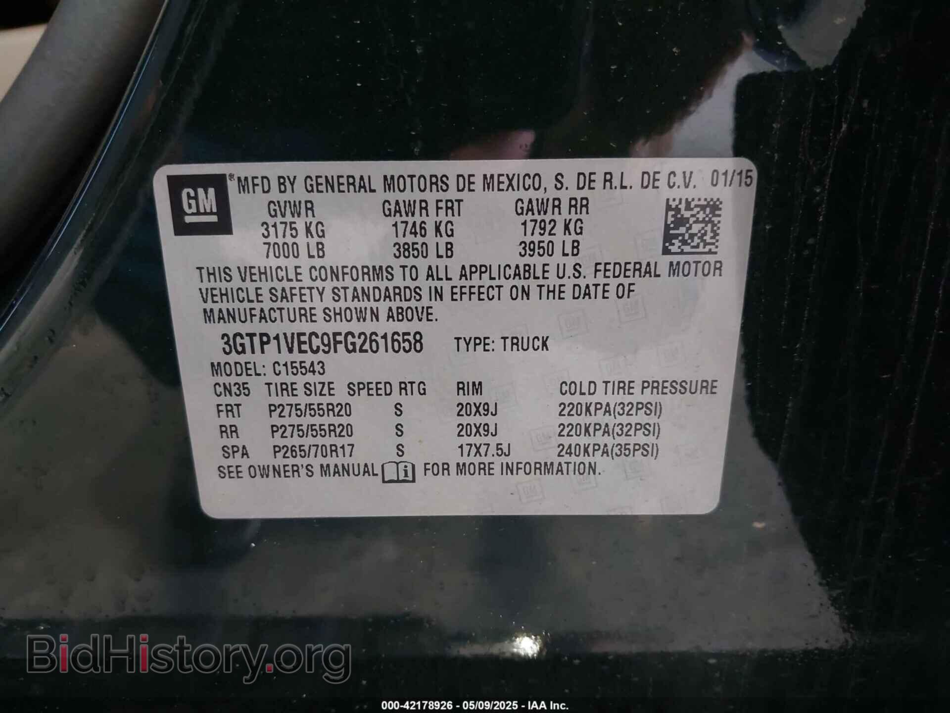 2015 GMC SIERRA 1500 - VIN: 3GTP1VEC9FG261658 - Фото 9