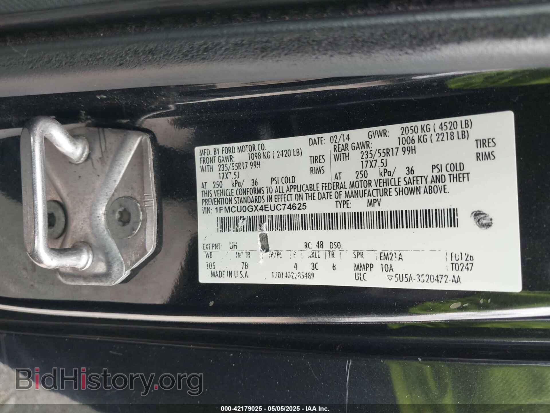 2014 FORD ESCAPE - VIN: 1FMCU0GX4EUC74625 - Photo 9