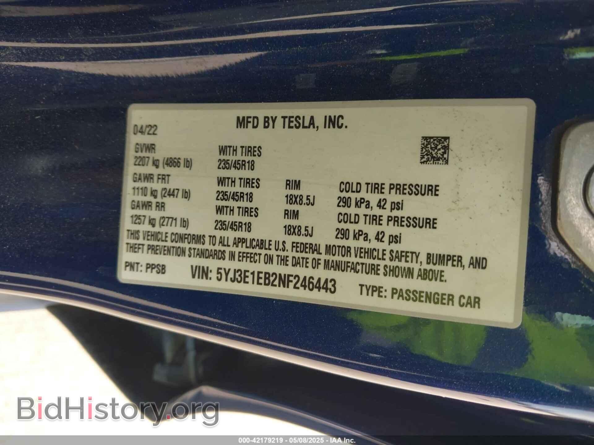 2022 TESLA MODEL 3 - VIN: 5YJ3E1EB2NF246443 - Фото 9