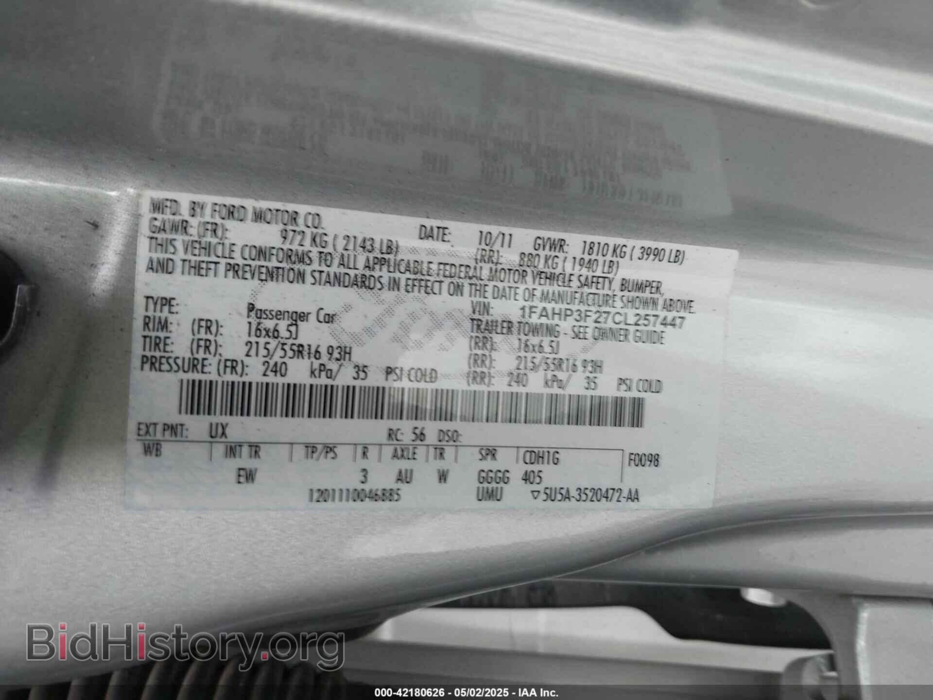 2012 FORD FOCUS - VIN: 1FAHP3F27CL257447 - Фото 9