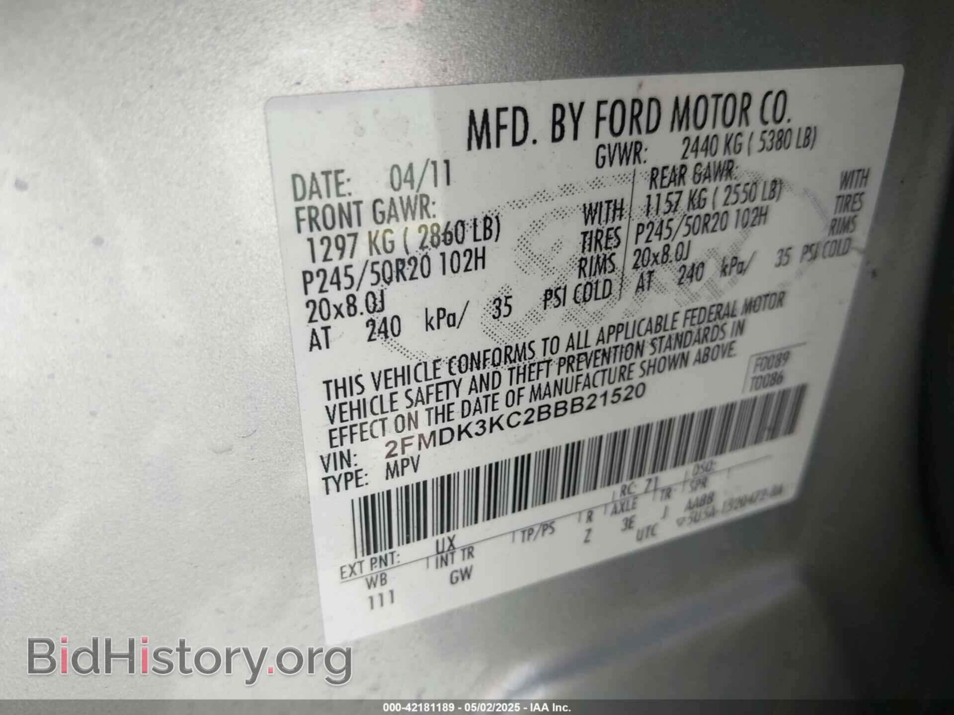 2011 FORD EDGE - VIN: 2FMDK3KC2BBB21520 - Photo 9