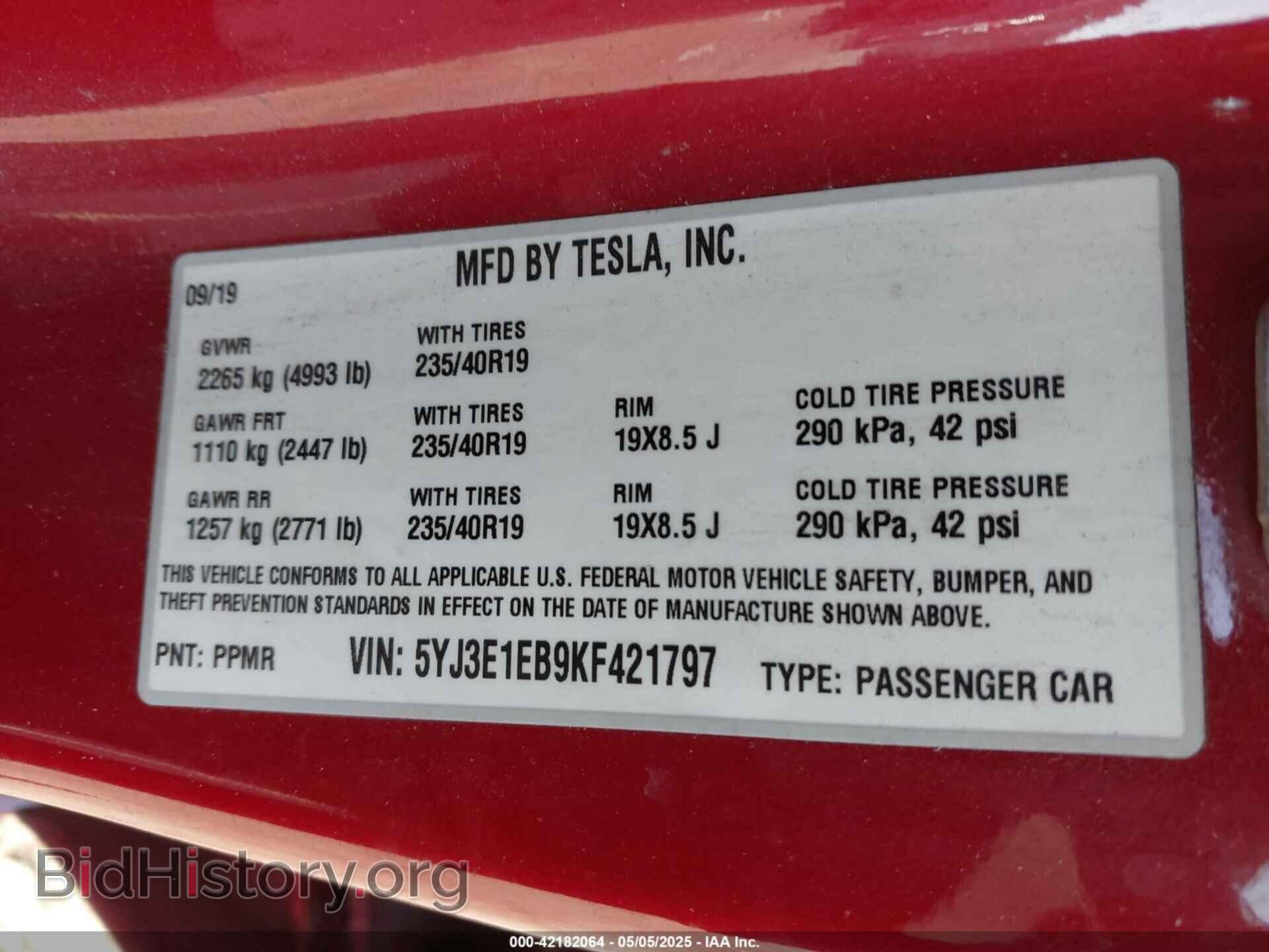 2019 TESLA MODEL 3 - VIN: 5YJ3E1EB9KF421797 - Photo 9