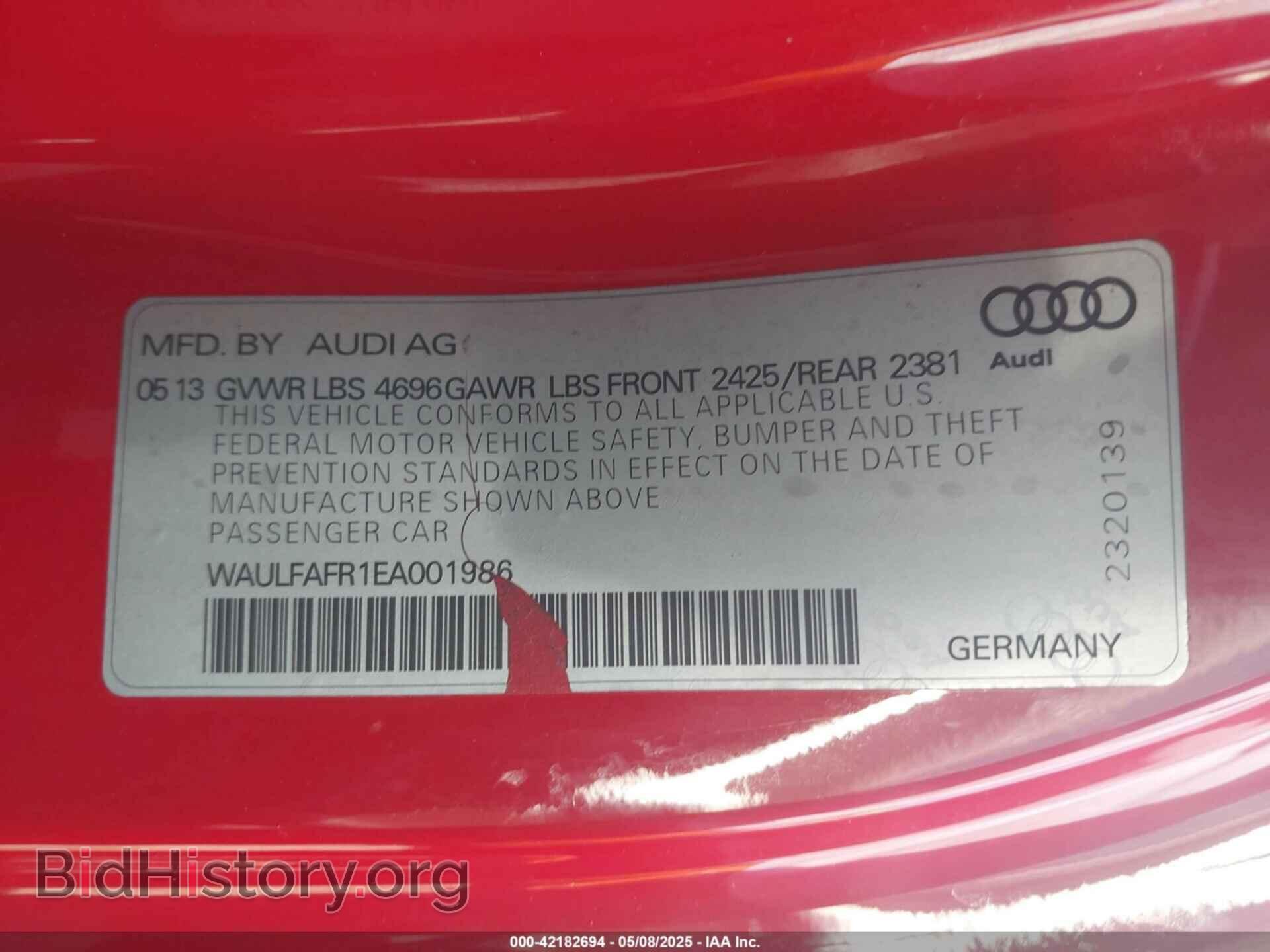 2014 AUDI A5 - VIN: WAULFAFR1EA001986 - Фото 9