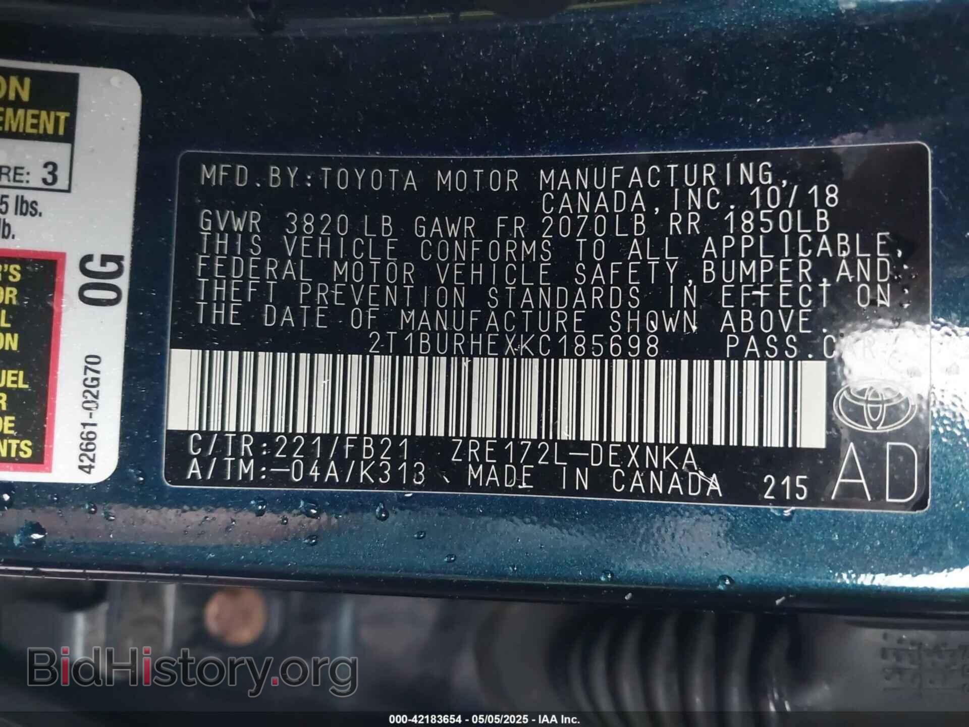 2019 TOYOTA COROLLA - VIN: 2T1BURHEXKC185698 - Фото 9