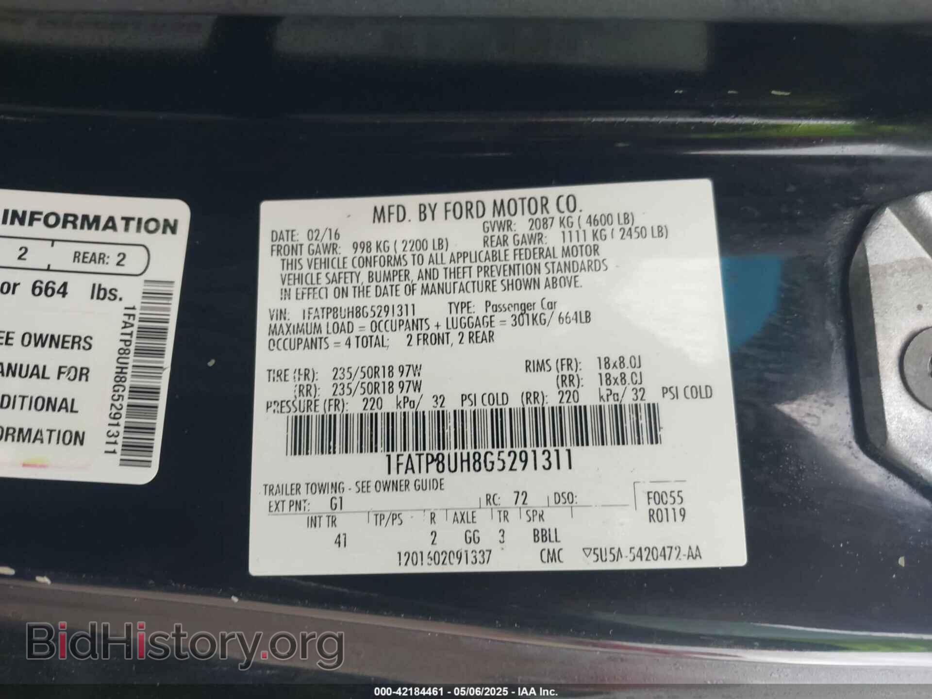 2016 FORD MUSTANG - VIN: 1FATP8UH8G5291311 - Фото 9