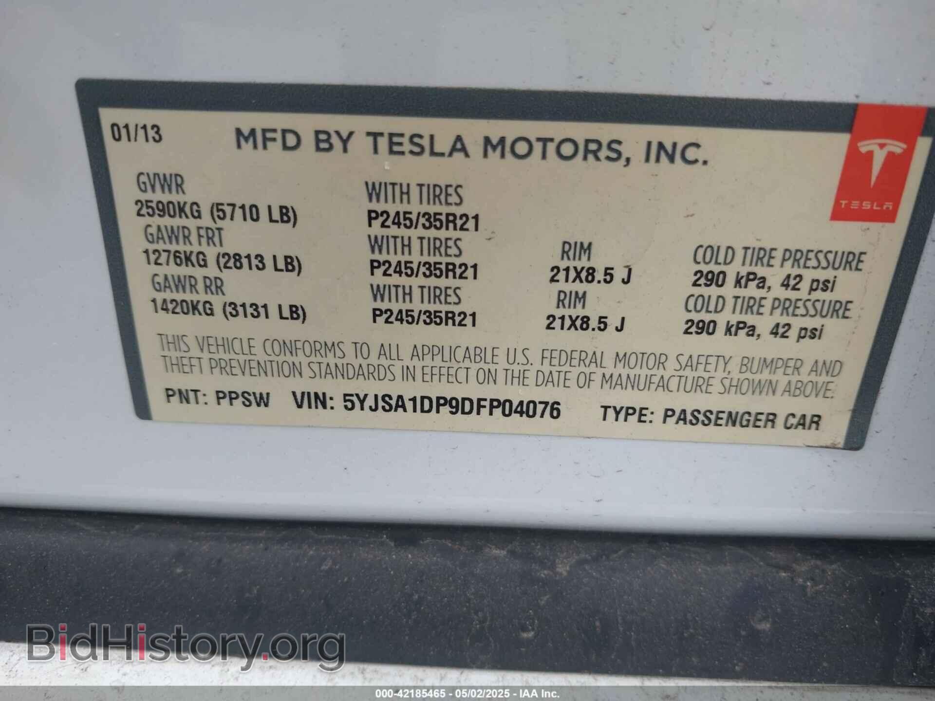 2013 TESLA MODEL S - VIN: 5YJSA1DP9DFP04076 - Фото 9