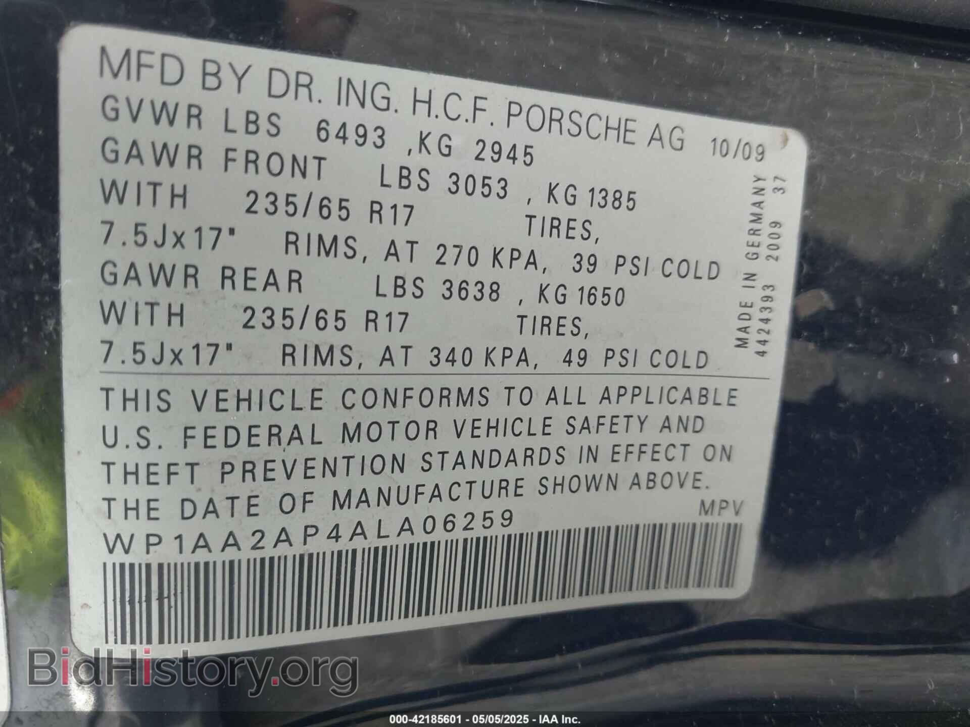 2010 PORSCHE CAYENNE - VIN: WP1AA2AP4ALA06259 - Фото 9