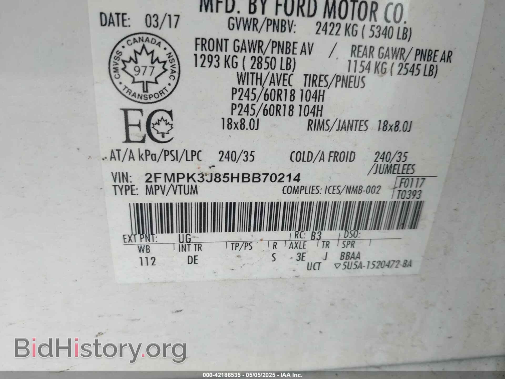 2017 FORD EDGE - VIN: 2FMPK3J85HBB70214 - Photo 9