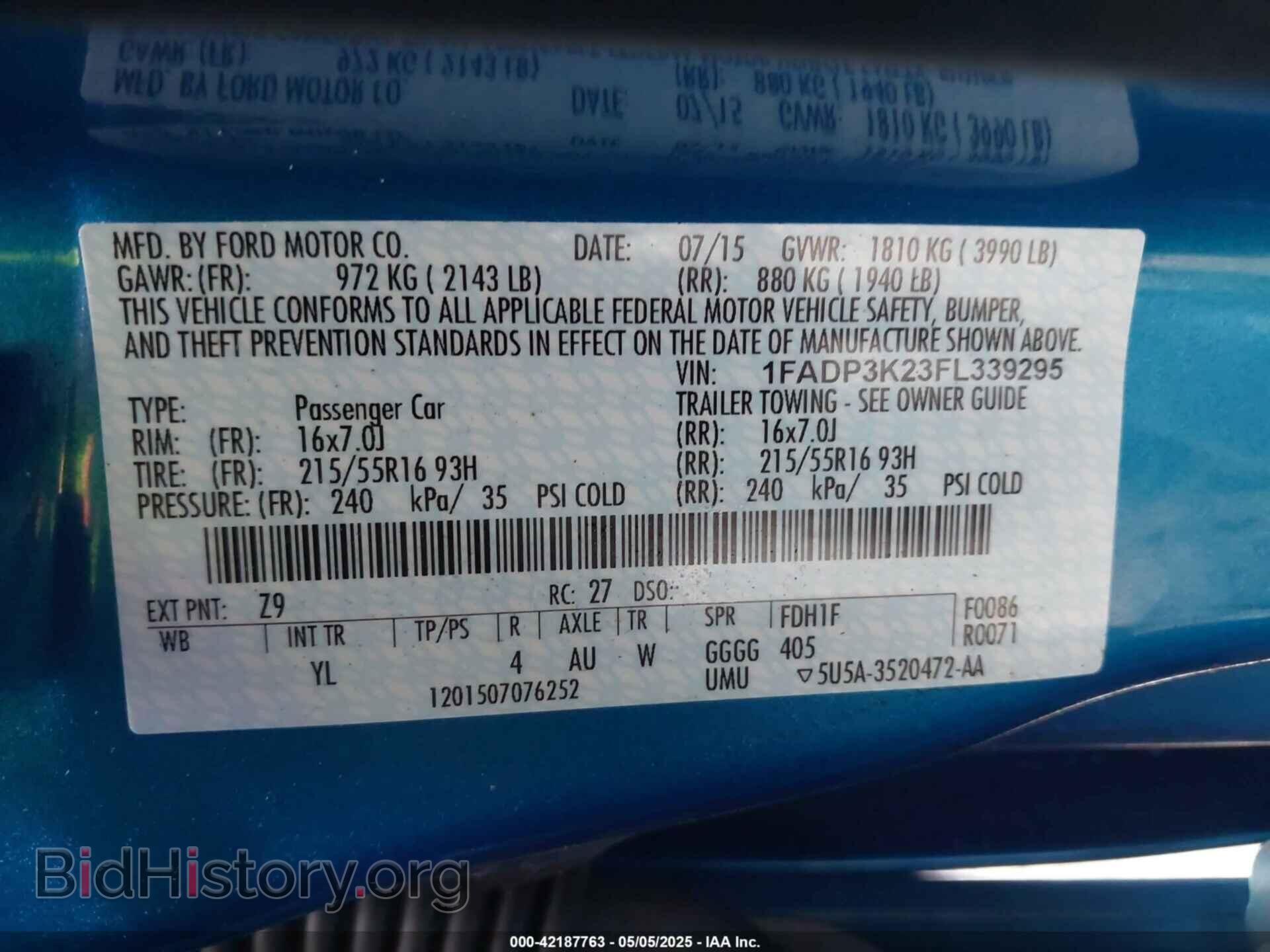2015 FORD FOCUS - VIN: 1FADP3K23FL339295 - Фото 9