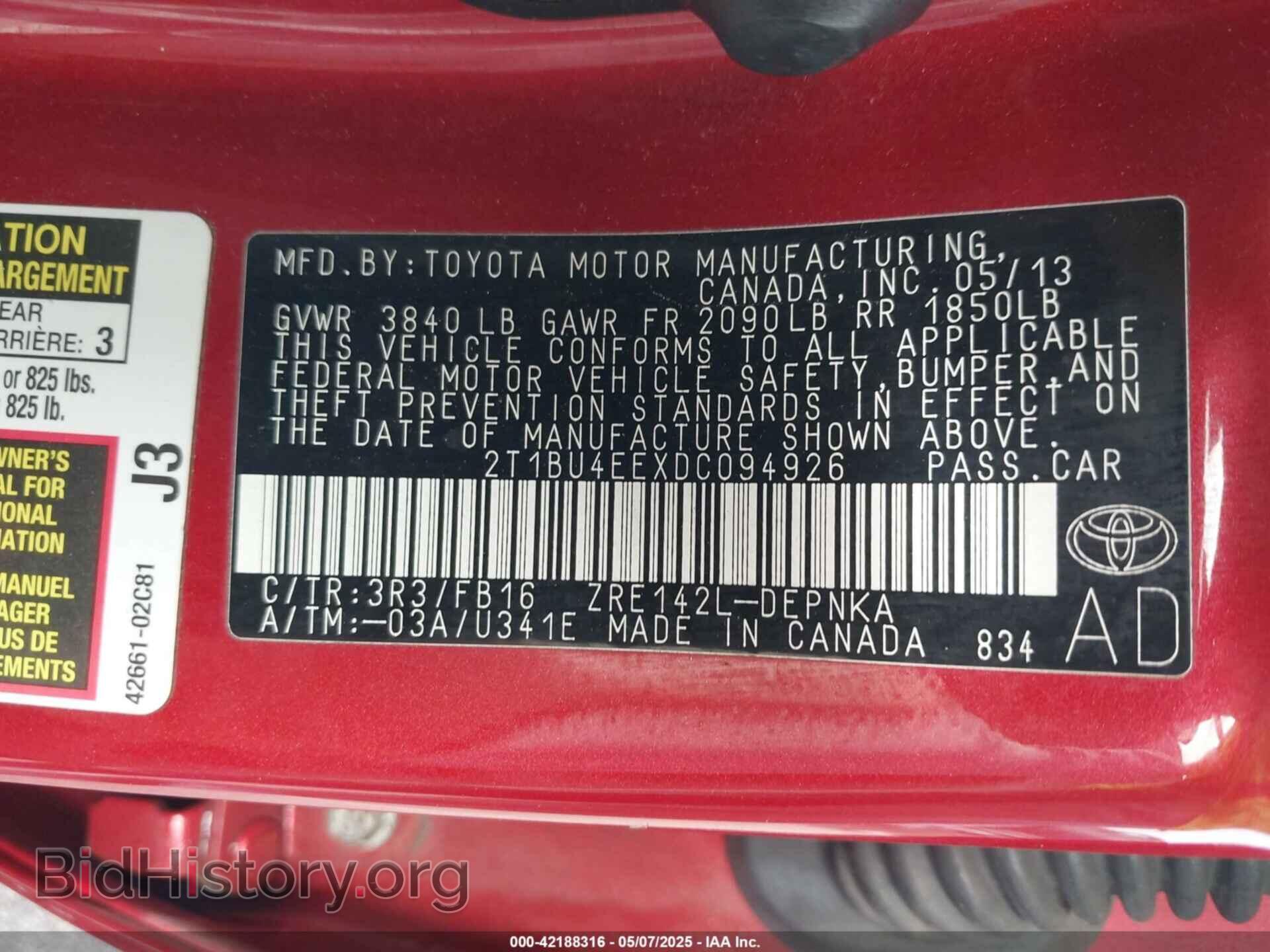 2013 TOYOTA COROLLA - VIN: 2T1BU4EEXDC094926 - Фото 9